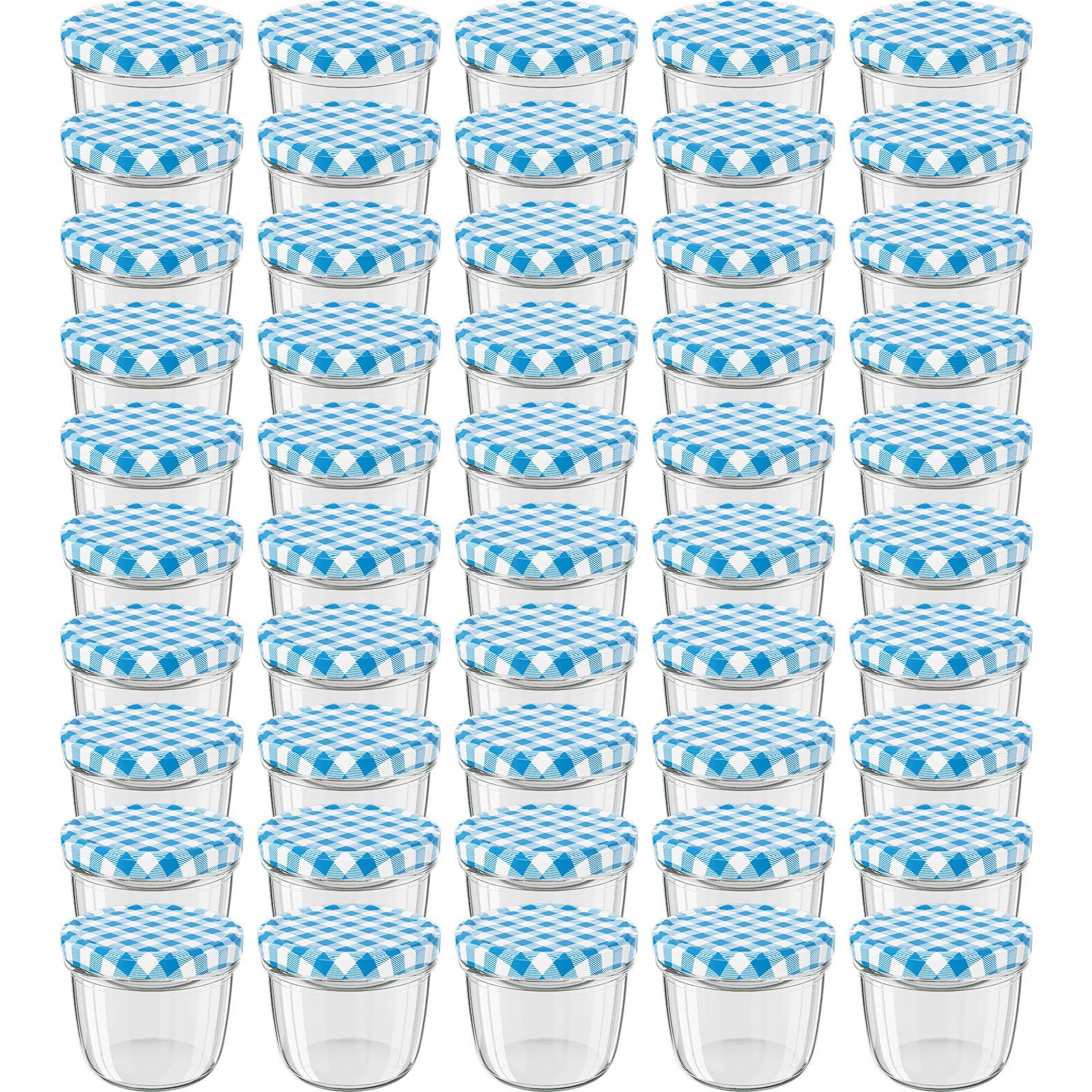 Wellgro Vorratsglas Einmachgläser Schraubdeckel blau kariert - 230 ml, (50-tlg)
