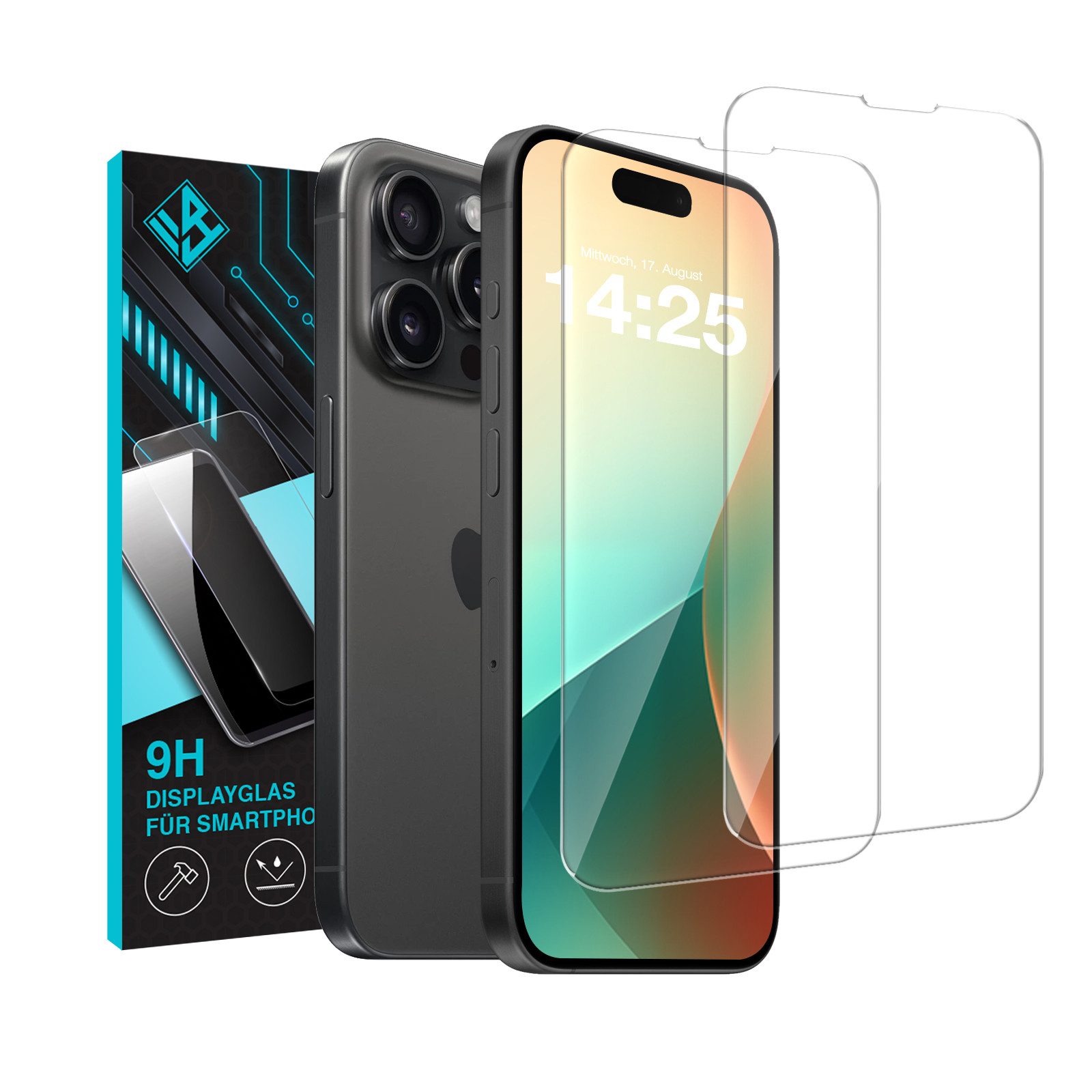 Tec-Expert Displayschutzglas 2X 9H Displayglas für Apple iPhone 14 Pro Max für Apple iPhone 14 Pro Max, Displayschutzfolie, 2 Stück, Displayschutz, Schutzglas, Bildschirmschutz, kratz- & stoßfest
