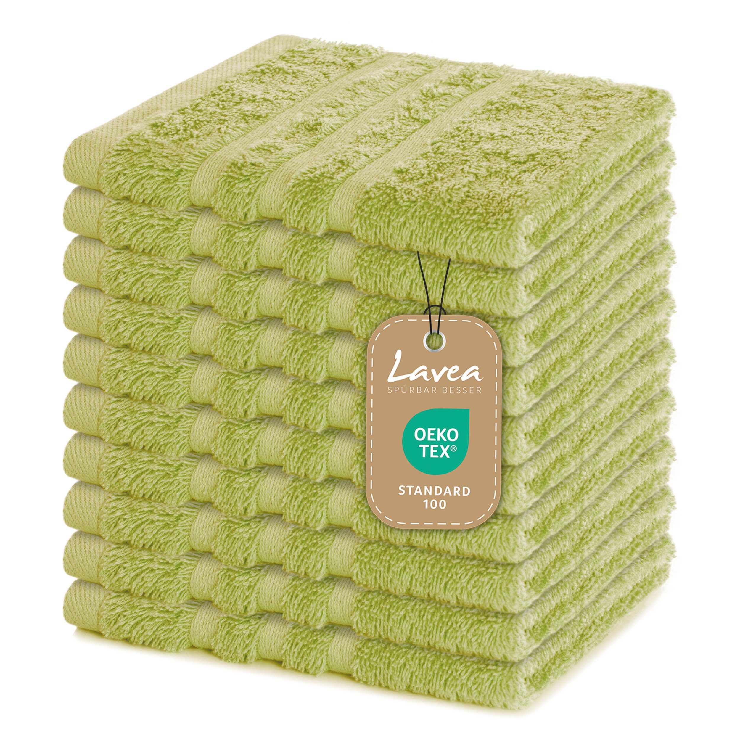 Lavea Seiftuch 10er Gästehandtücher Set 30x30 cm Elena Frottee, kleine Waschlappen, 100% Baumwolle (10er Set), 500 g/m² Frottier, weich & saugstark, pflegeleicht