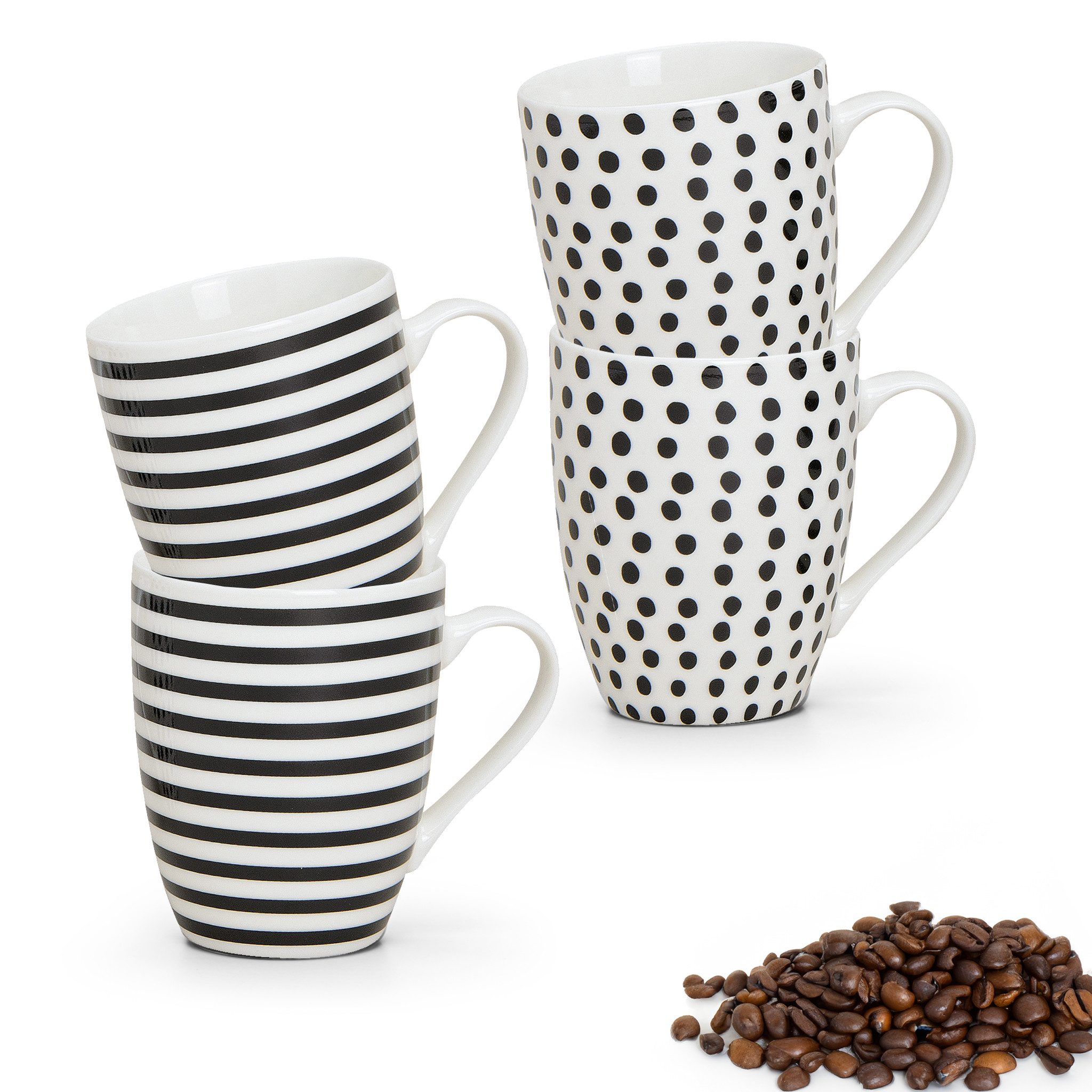 matches21 HOME & HOBBY Tasse Kaffeetassen 4er Set Punkte Streifen Design gepunktet, 4-tlg., Porzellan, Tee Kaffee-Becher, modern, weiss schwarz gestreift, 300 ml. € 21,99