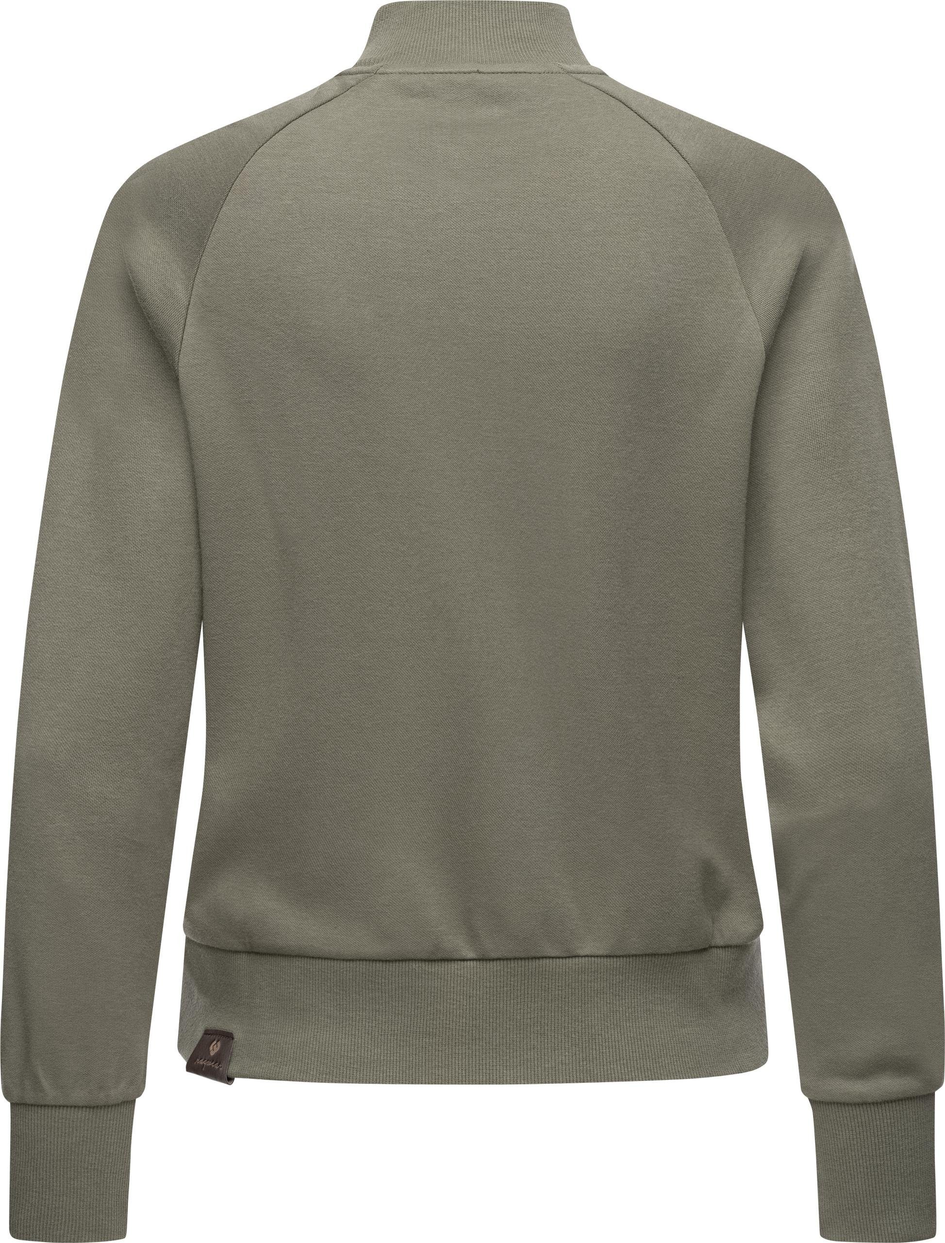 Ragwear Sweatshirt Majjorka Solid mit Rippbündchen und olivgrün Damen Zierknöpfen Langarmshirt