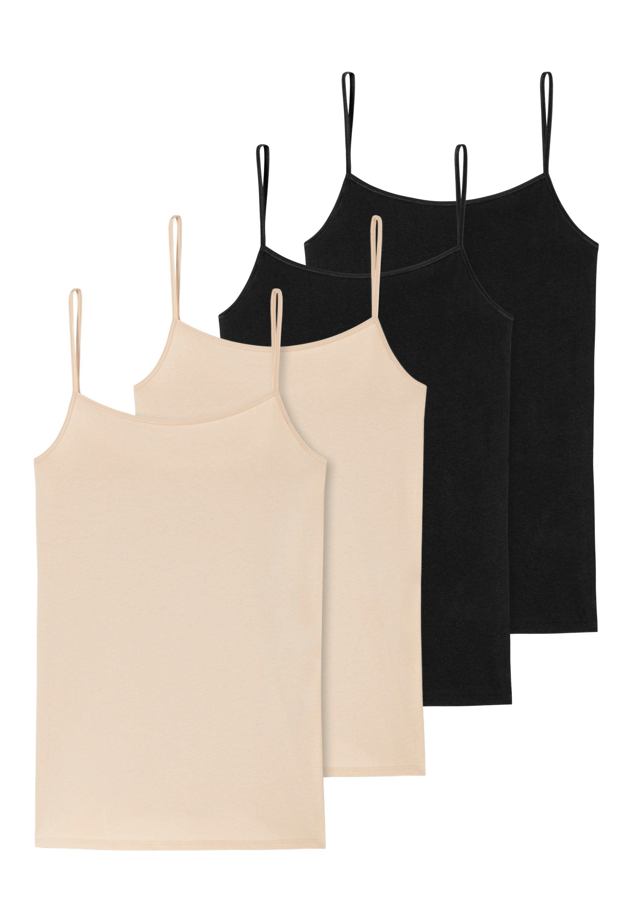 Schiesser Unterhemd 4er Pack 95/5 Organic Cotton (Spar-Set, 4-St) Spaghetti Top - Baumwolle - Schwarz/Sand