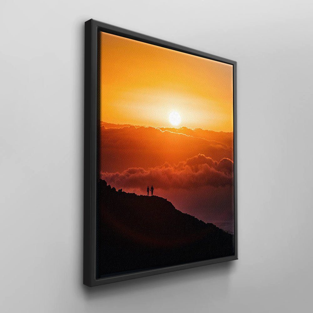 DOTCOMCANVAS® Leinwandbild Beautiful Sunset, Berg Gelb schwarz ohne Natur Rahmen rot Sonnenuntergang Wandbild Menschen Beaut