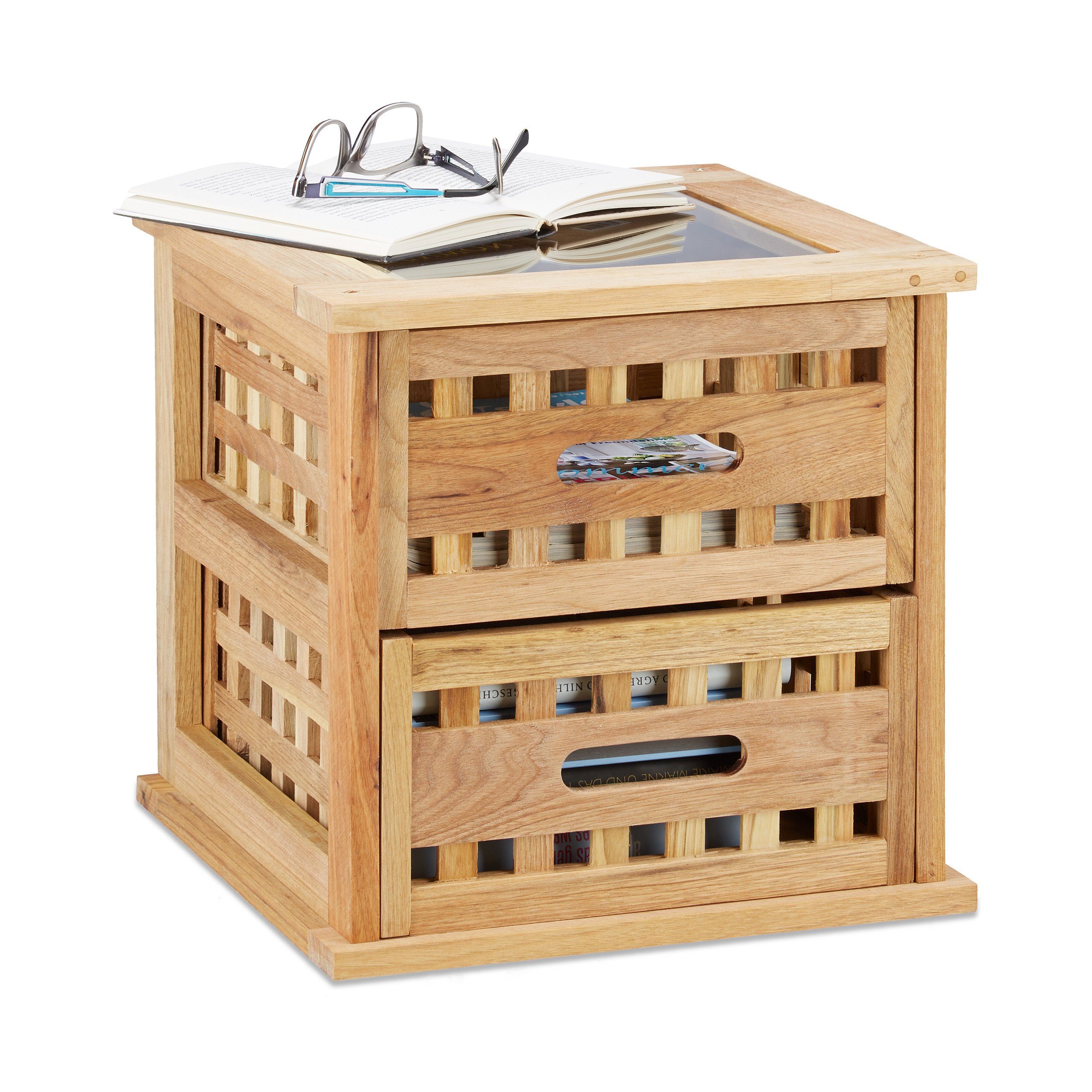 relaxdays Beistelltisch Walnuss mit 2 Schubladen (1-St)