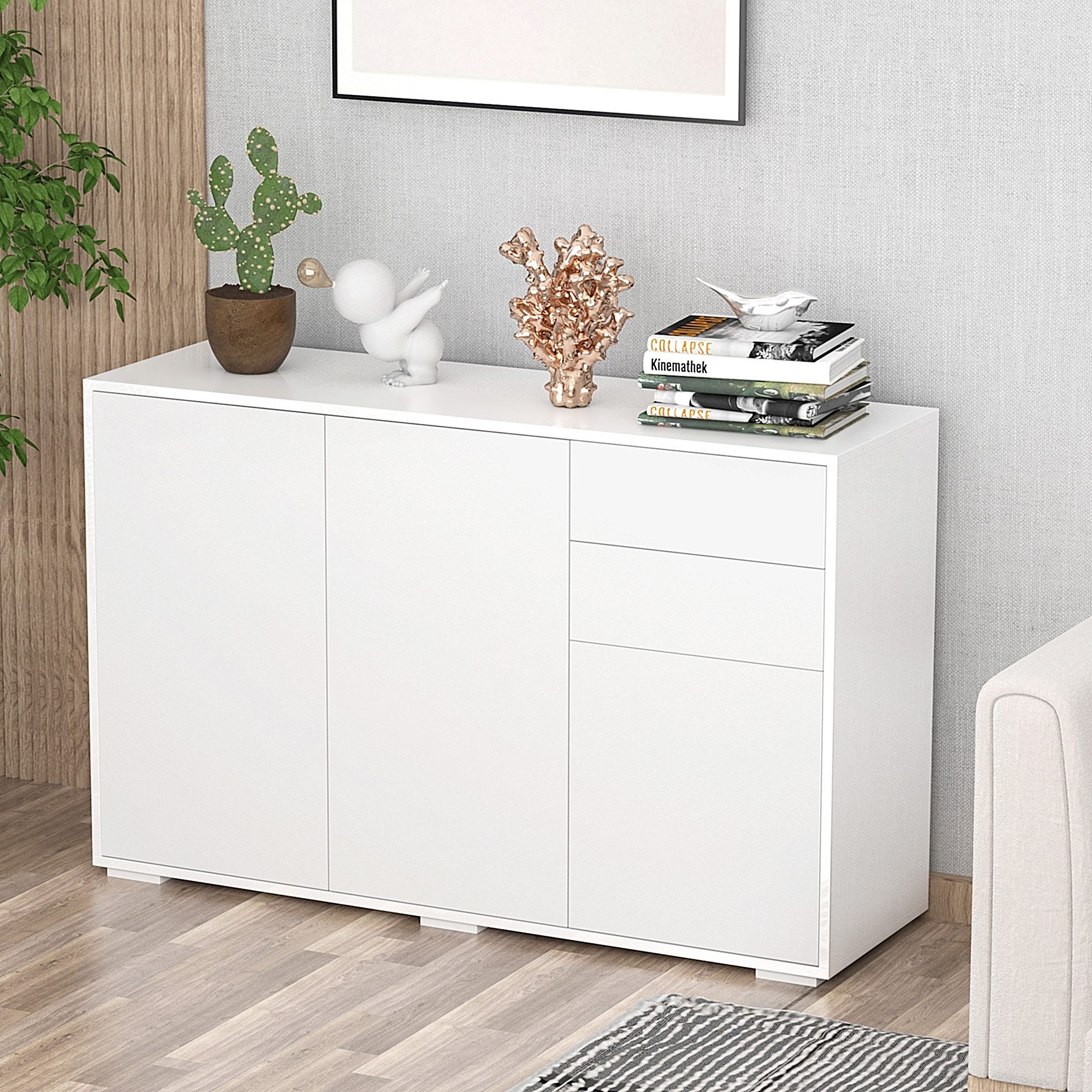 HOMCOM Sideboard 2 Schubladenschrank (Aufbewahrungsschrank, 1 St., Sideboard), Weiß 117 x 36 x 74 cm