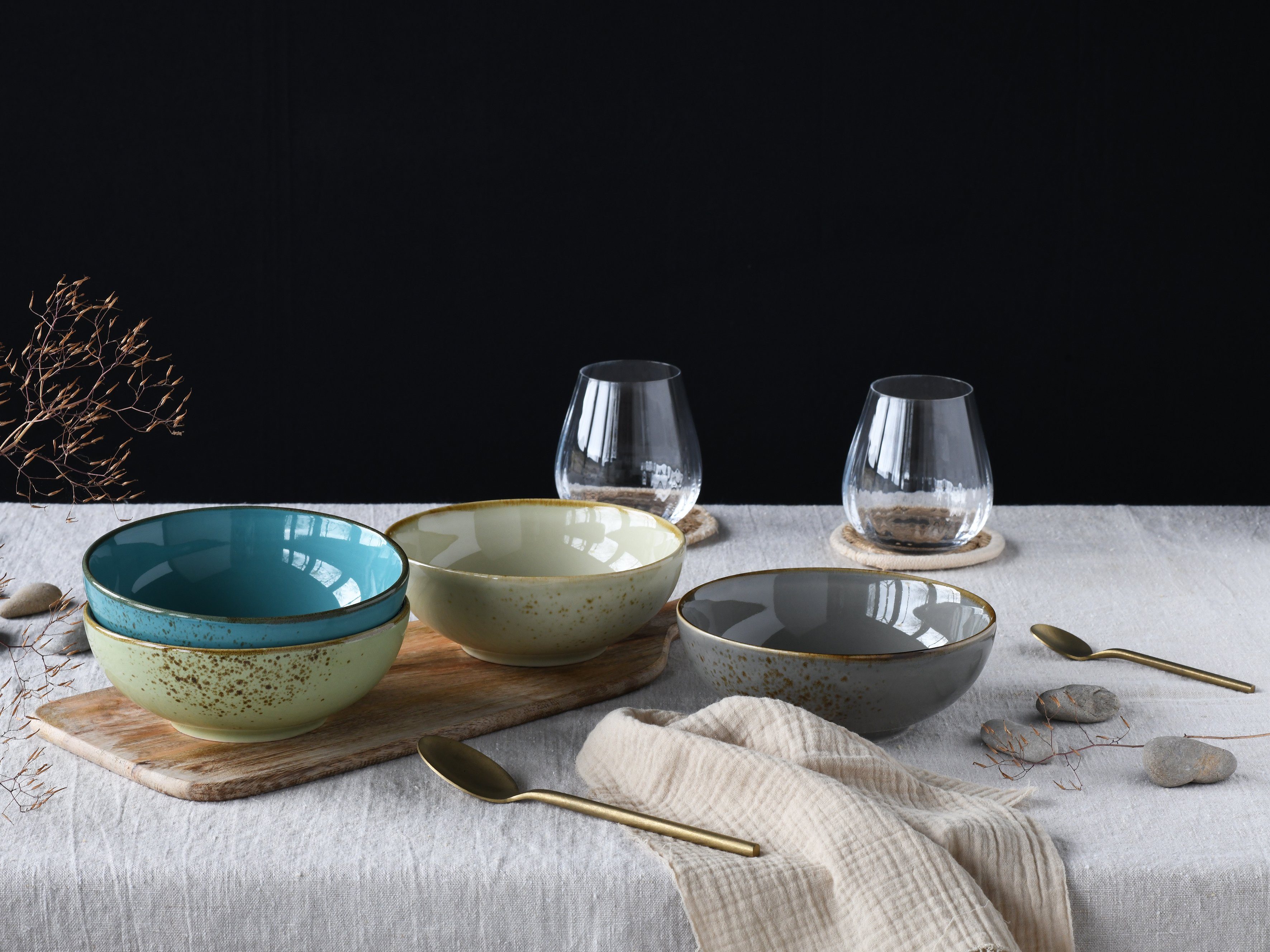 CreaTable Schale NATURE COLLECTION, Steinzeug, (Set, 4-tlg), Salatschale, Müslischale, in Naturfarben, Ø 16,5 cm