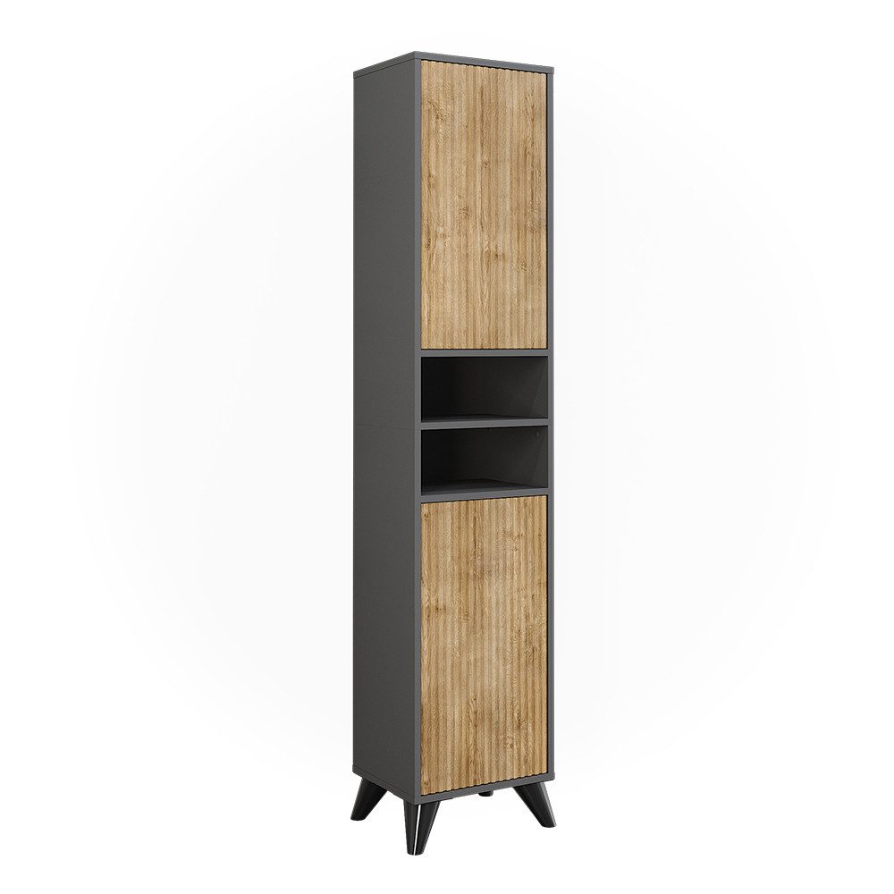 Vicco Badschrank Leano Anthrazit/Bergeiche 38 x 180 cm mit 2 Türen günstig online kaufen