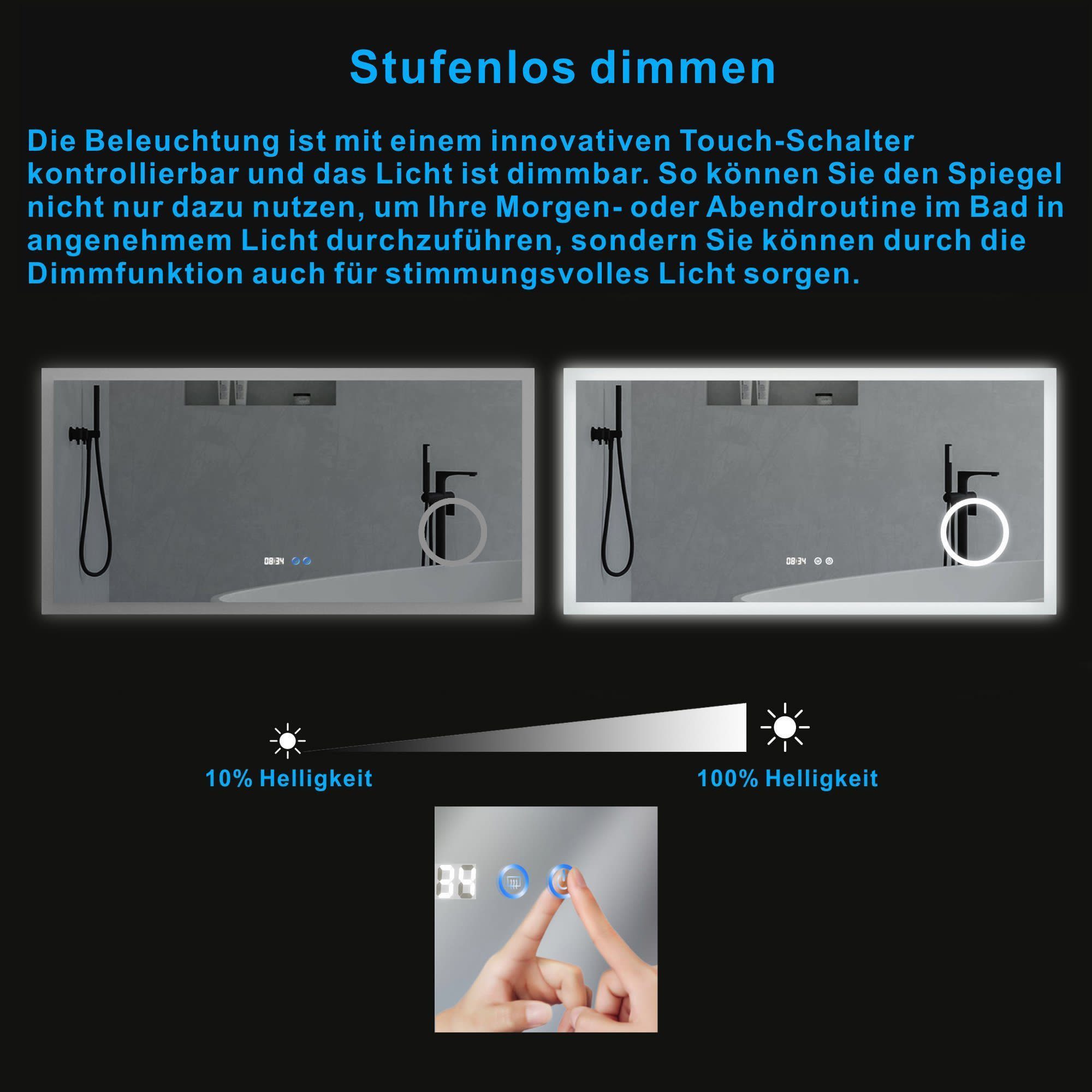 AQUABATOS Badspiegel Led Spiegel mit Beleuchtung Badspiegel Badzimmerspiegel Wandspiegel, Digital Uhr Kosmetikspiegel Beschlagfrei Kaltweiß Rechteckige Ecken – Bild 4 von 5