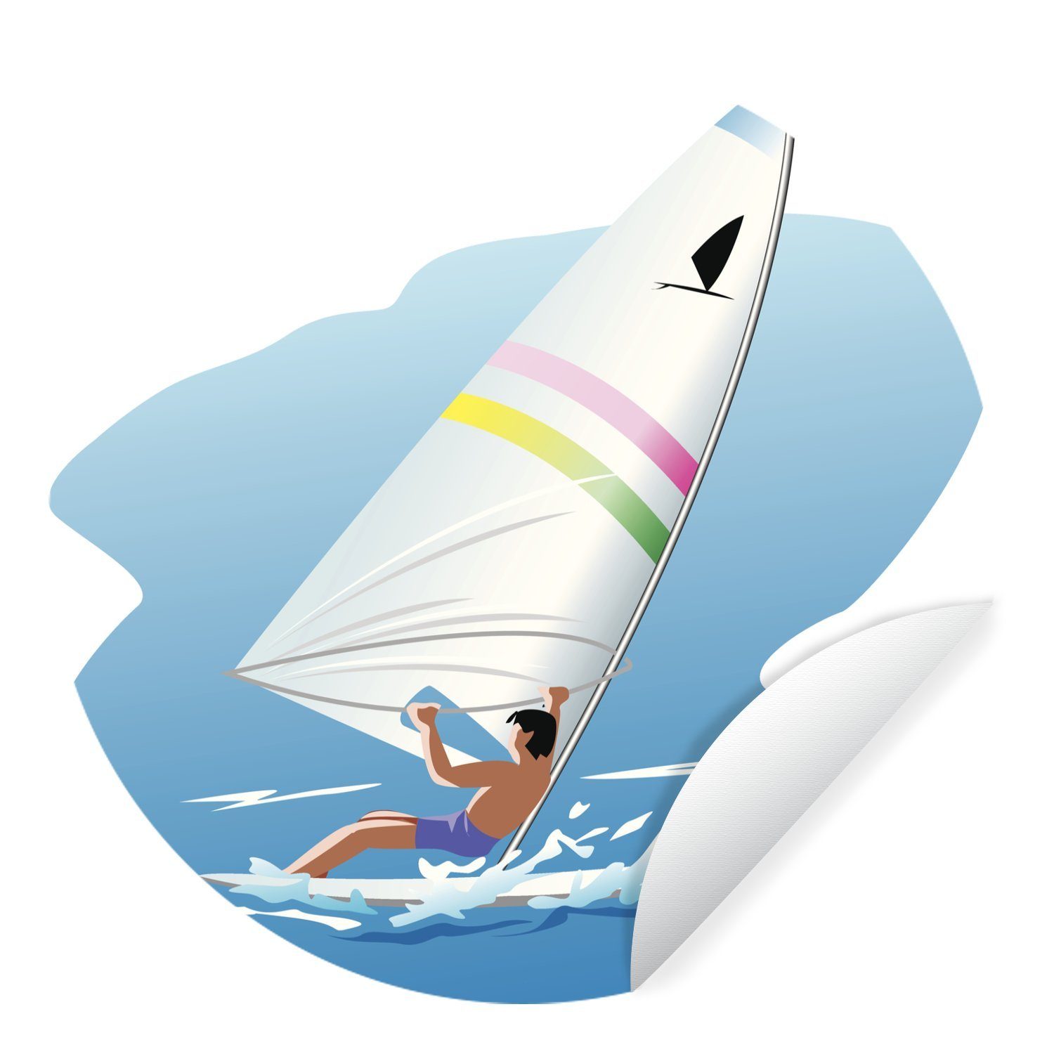 MuchoWow Wandsticker Eine Illustration eines Windsurfers auf ruhigem Wasser (1 St), Tapetenkreis für Kinderzimmer, Tapetenaufkleber, Rund, Wohnzimmer