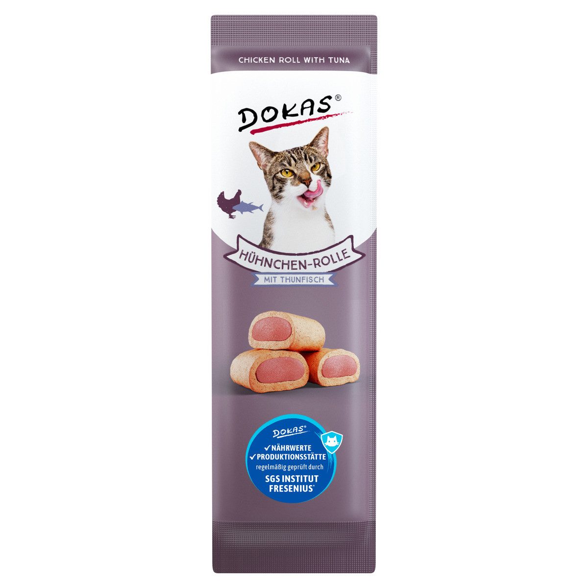 Dokas Hühnchen-Rolle mit Thunfisch 10 g, Snack für: Katze