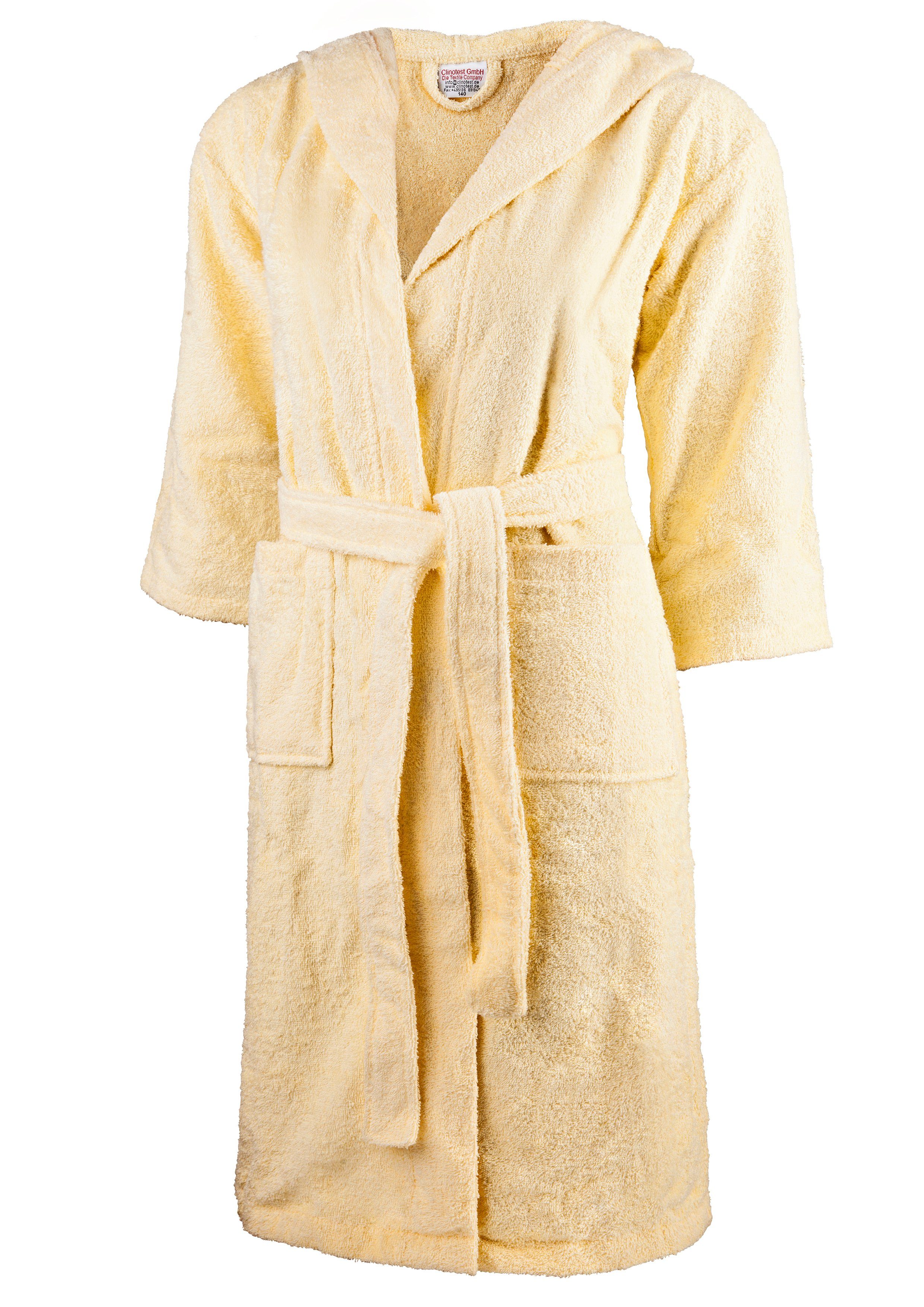 Clinotest Kinderbademantel aus Frottee – Weicher Bademantel mit Kapuze aus 100% Baumwolle, Kapuze, Bindegürtel, saugfähig und flauschig, ideal für Jungen und Mädchen