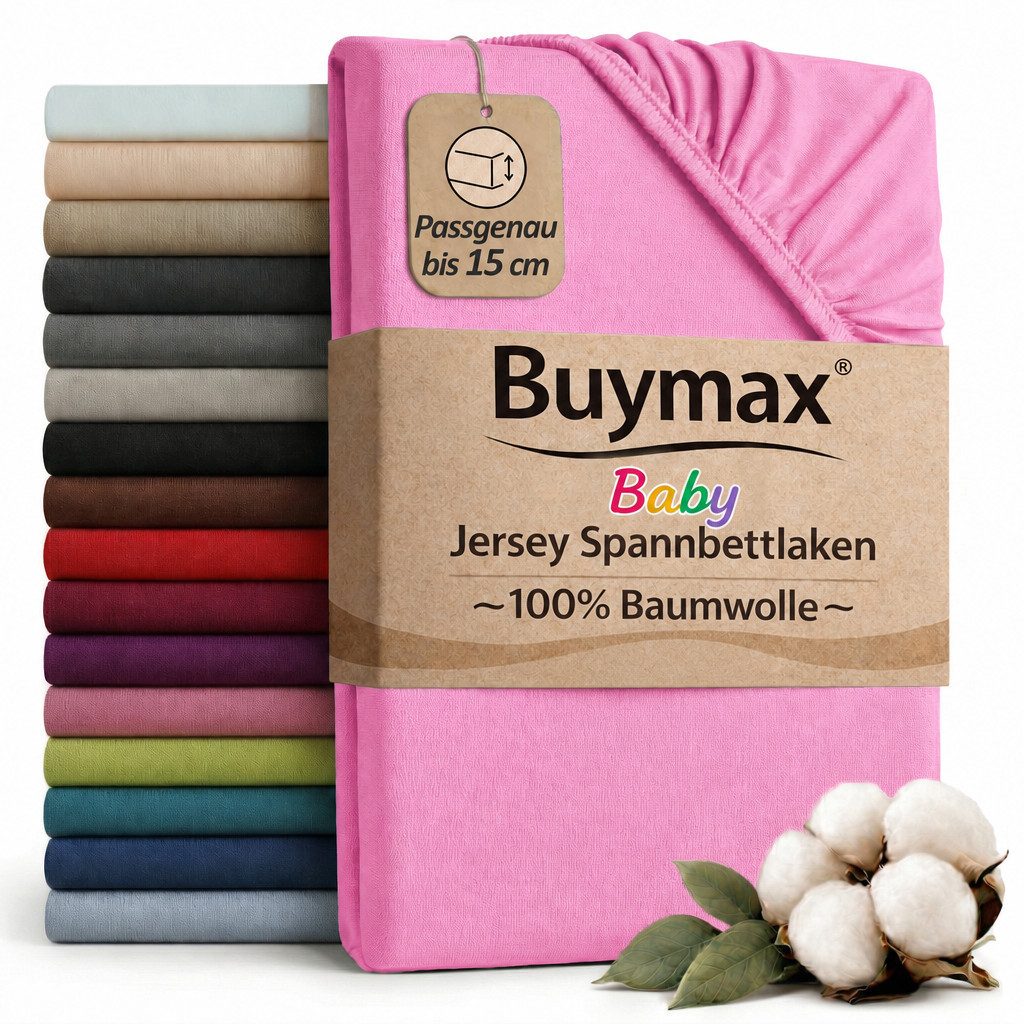 Buymax Spannbettlaken Babybett Kinderbett 60x120cm 70x140cm, Jersey 100% Baumwolle, Gummizug: Rundumgummi, (1 Stück), bis 15 cm Matratzenhöhe, weich, atmungsaktiv, hautfreundlich