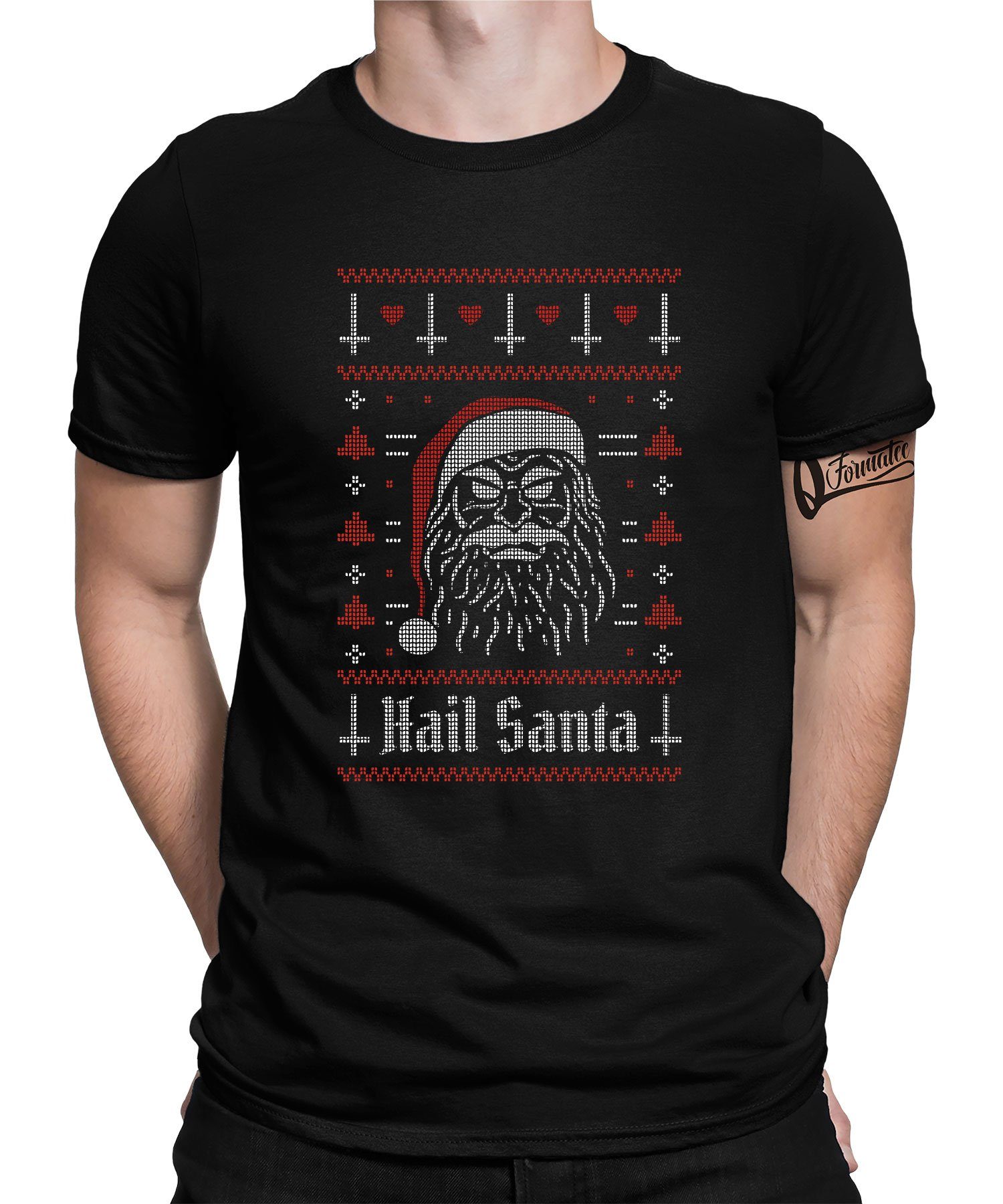 Quattro Formatee Kurzarmshirt Hail Santa Weihnachtsmann Anti-Christmas Ugly (1-tlg)