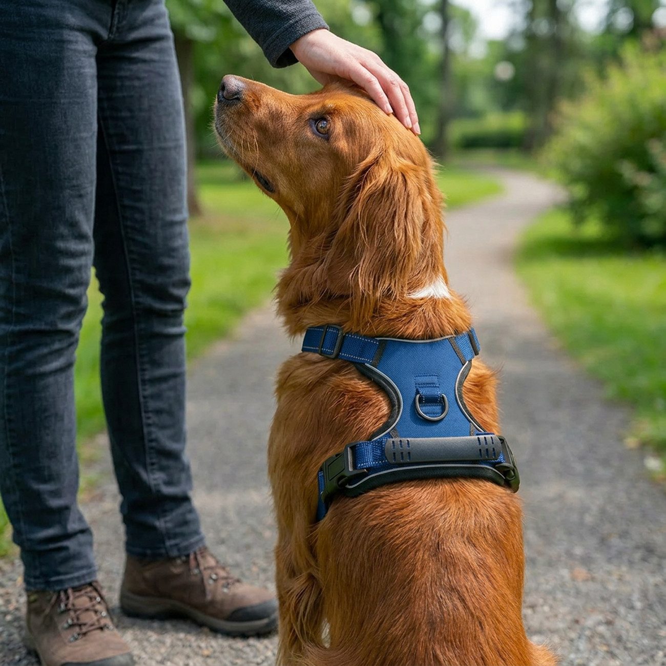 belviona Y-Geschirr gepolstert, reflektierend & verstellbar, Größe S, blau, Nylon, Anti-Zug Hundegeschirr mit Brustring & Kontrollgriff