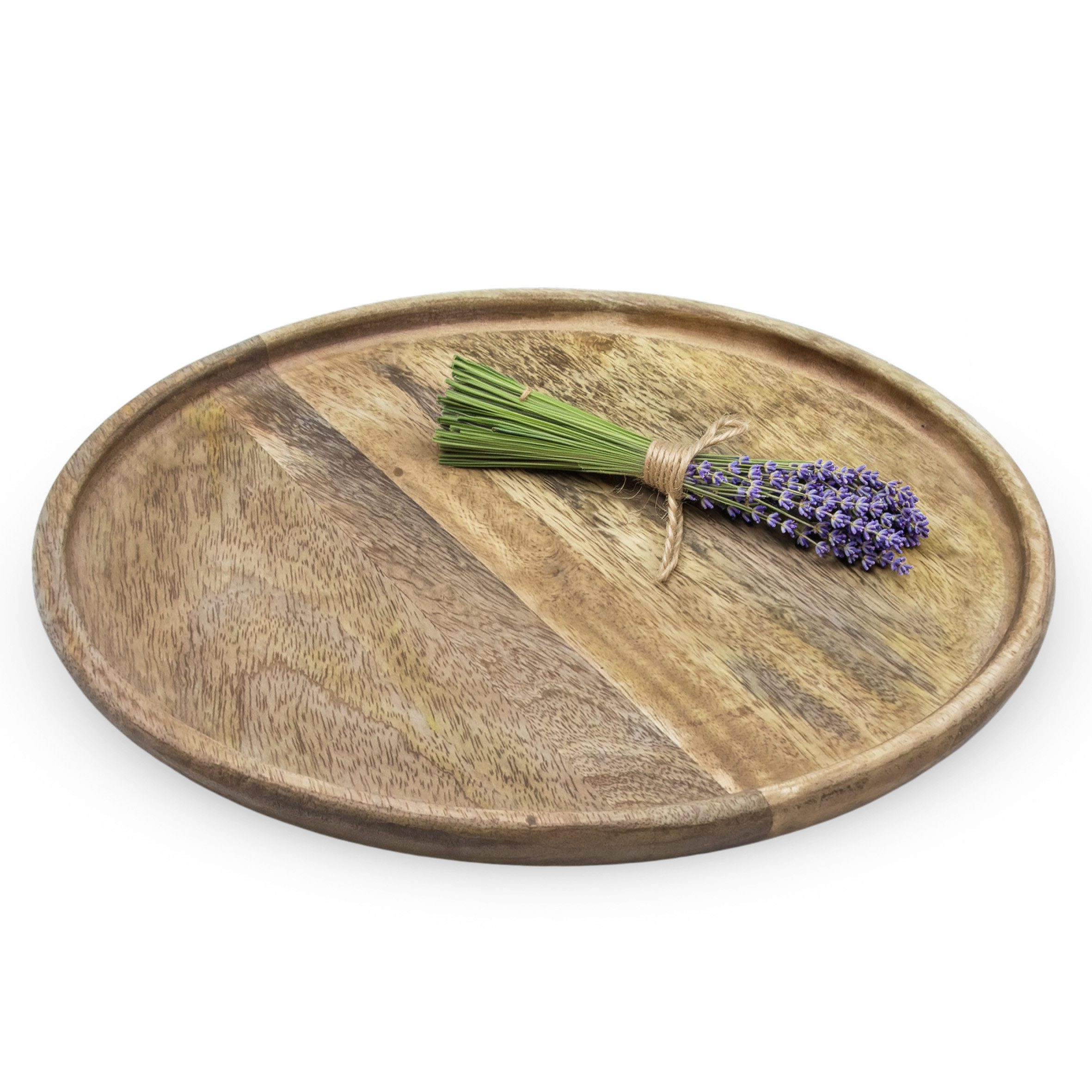 Spetebo Tablett Stilvolles Deko Tablett, Mangoholz, (natur, 1-tlg., Ø 30 cm), Landhaus Holz Kerzenteller mit Rand