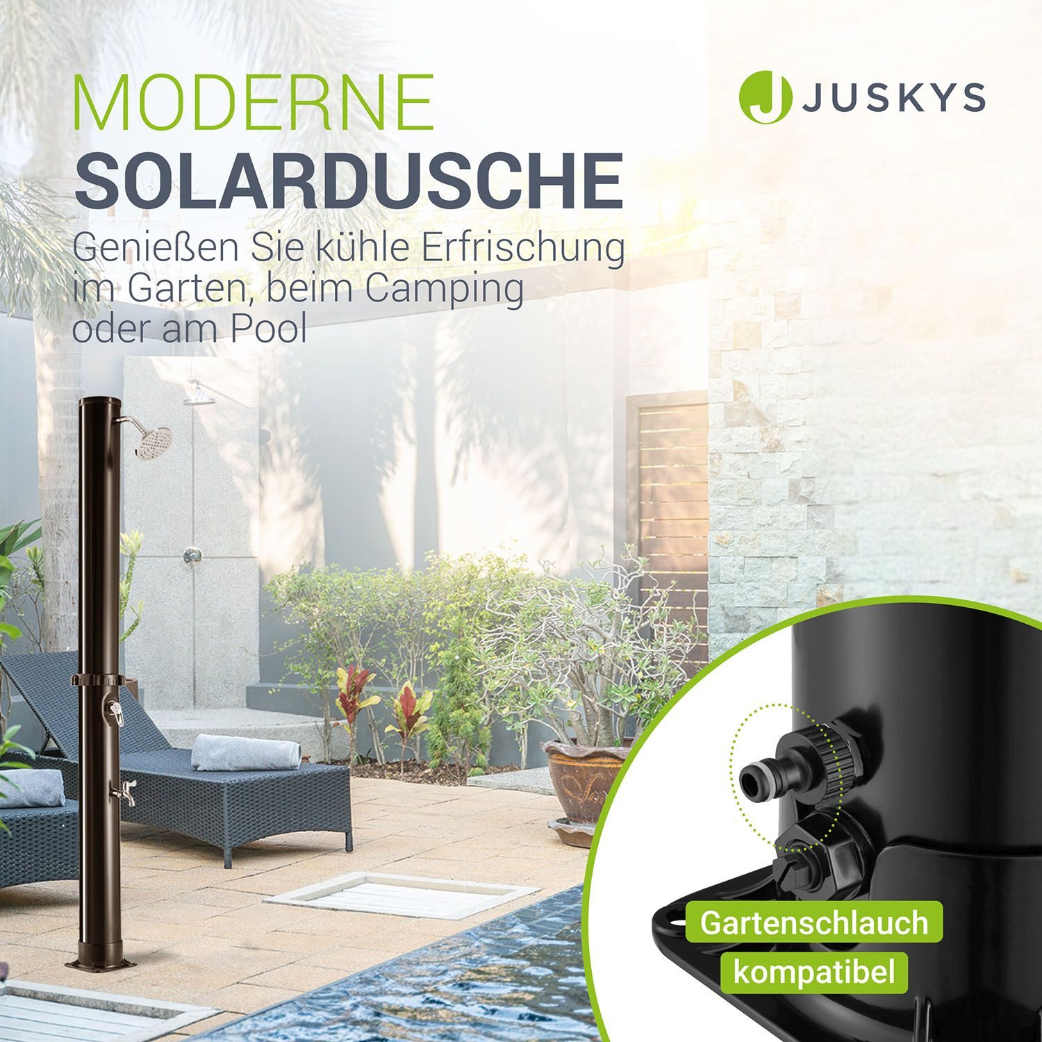 Juskys Solardusche Victoria, 20 L, schwenkbarer Duschkopf, stufenlose bis 60 °C, plus Fußdusche