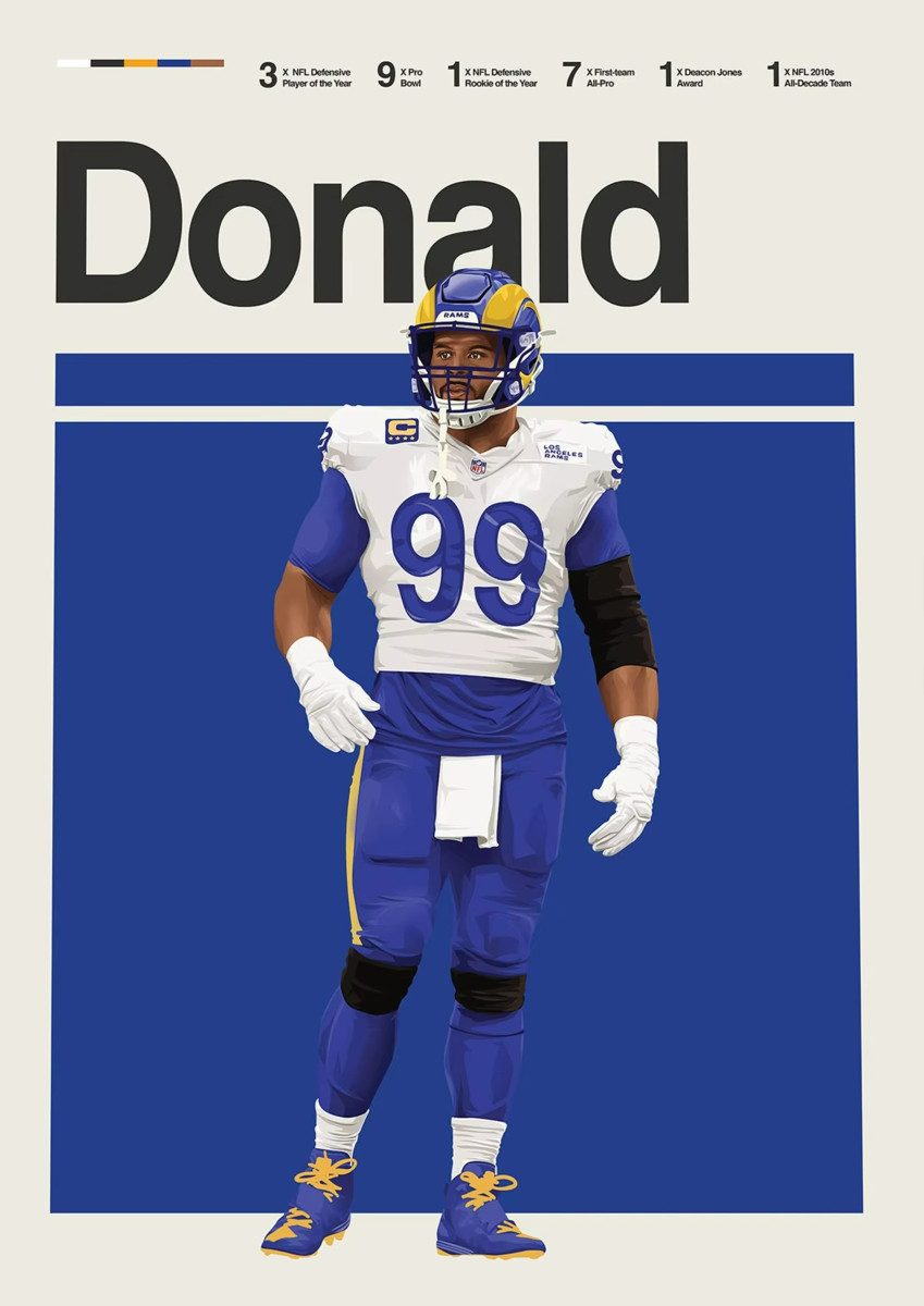 TPFLiving Kunstdruck (OHNE RAHMEN) Poster - Leinwand - Wandbild, Leinwandgemälde: Höhepunkte des amerikanischen Football-Stars (Leinwandbild XXL), Farben: Rot, Blau, Gelb, Schwarz, Weiß, Braun -Größe: 30x42cm