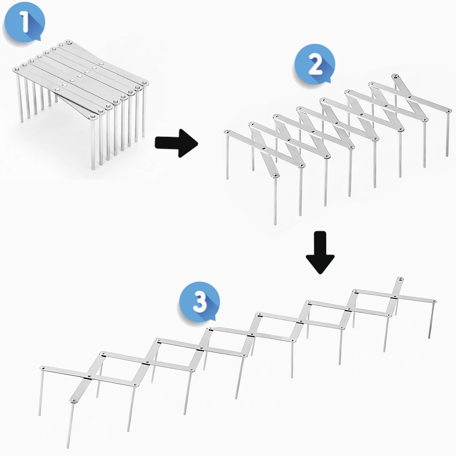 SURFOU Geschirrständer 2er-Set Deckelhalter & Rippchenständer aus Edelstahl – ausziehbar, Zubehör für Verstellbare Topfdeckelhalter & Tellerhalter– ausziehbar bis 84 cm, multifunktional als Dampfgarständer, Geschirrablage oder BBQ-Zubehör, Rostbeständig, langlebig, spülmaschinenfest