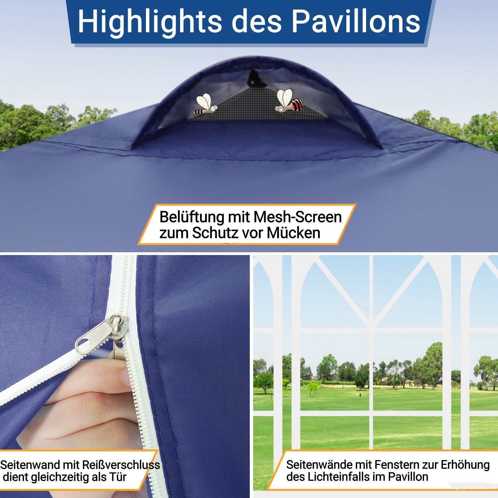 LUCKZON Pavillon 3x3m, mit Belüftung, wasserdicht, günstig online kaufen