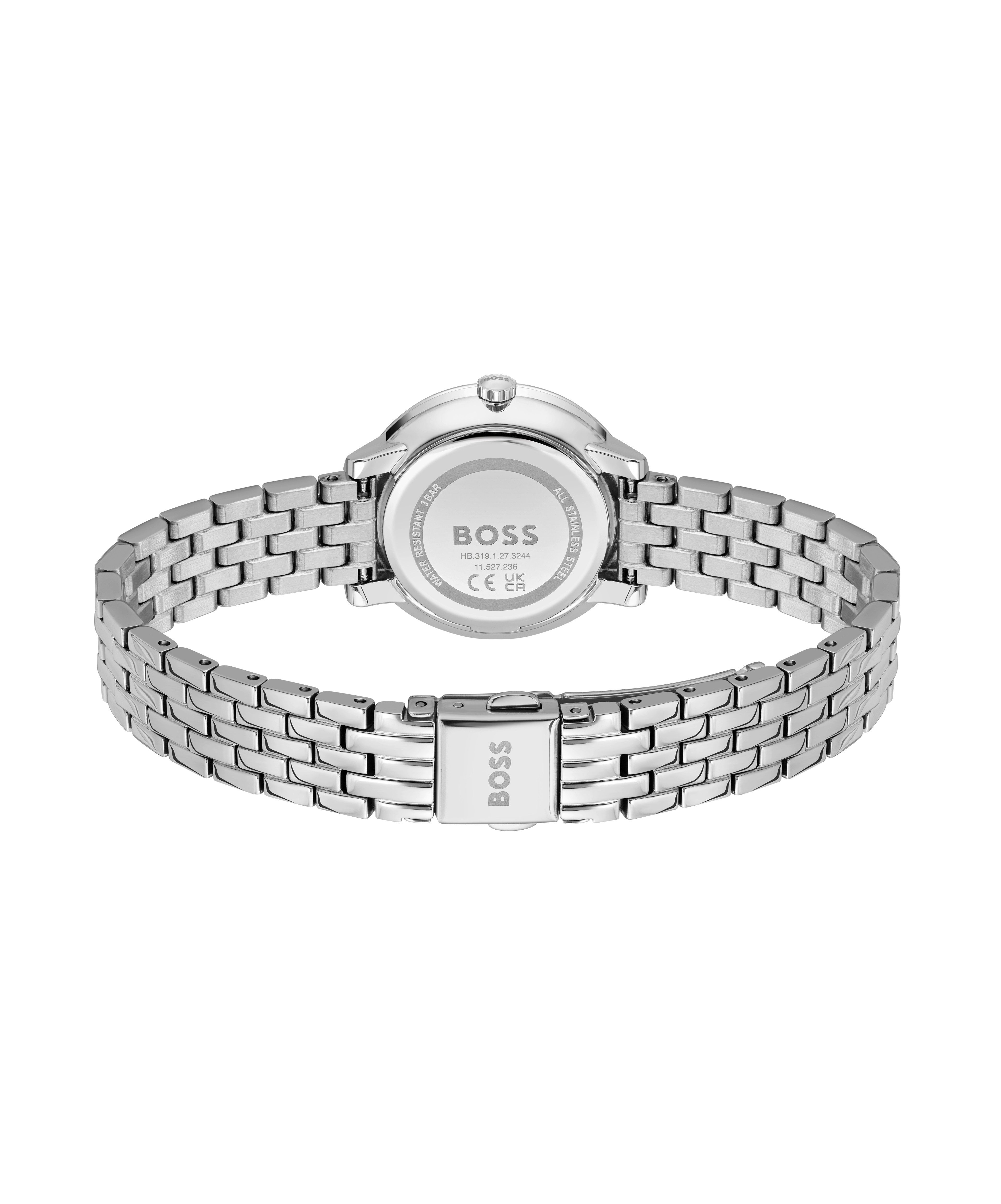BOSS Quarzuhr LUCIA 1502819, Armbanduhr, Damenuhr, Edelstahlarmband, analog, Glassteine