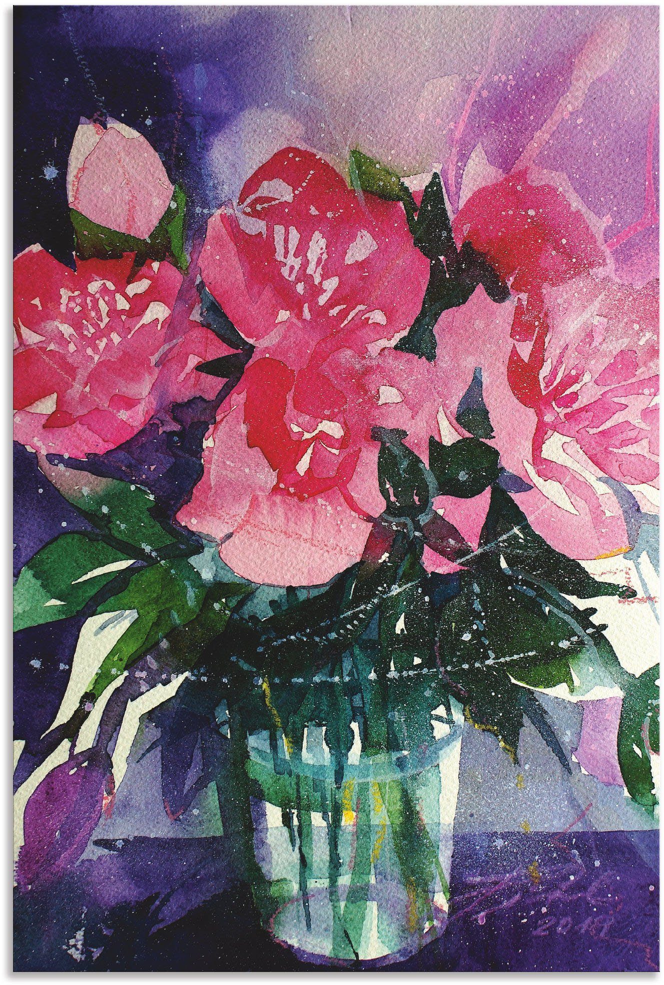 Artland Wandbild »Rosa Pfingstrosen in Glasvase«, Blumenbilder (1 Stück), in vielen Größen & Produktarten - Alubild / Outdoorbild für den Außenbereich, Leinwandbild, Poster, Wandaufkleber / Wandtattoo auch für Badezimmer geeignet-Otto