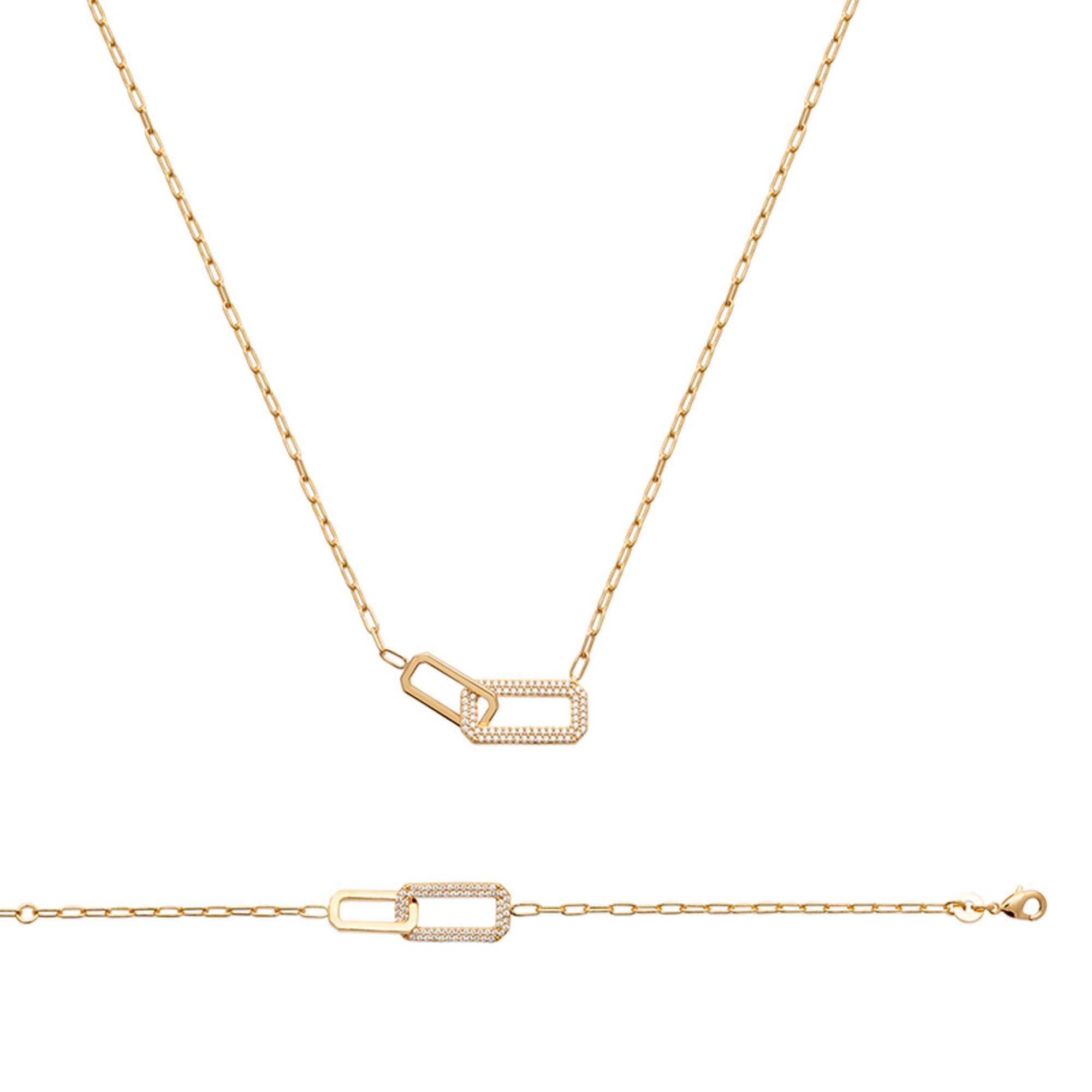 Balia Collier Balia Halskette plain Zirkonia (Halsketten), Damen Halskette (Rechtecke) 45cm vergoldet (Gelbgold 750), Farbe: gold