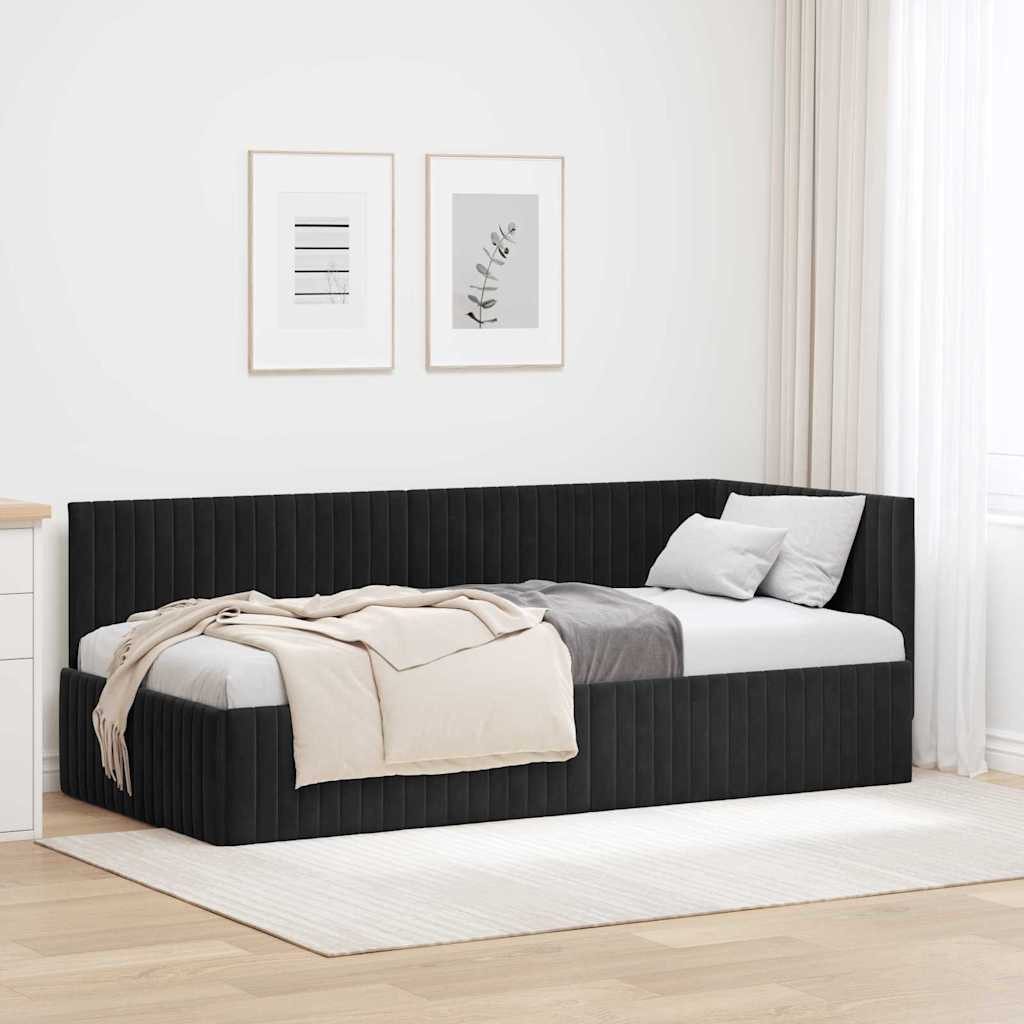vidaXL Bett Eckbettgestell mit Kopfteil Schwarz 90 cm x 200 cm Samt (1-tlg) – Bild 2 von 5