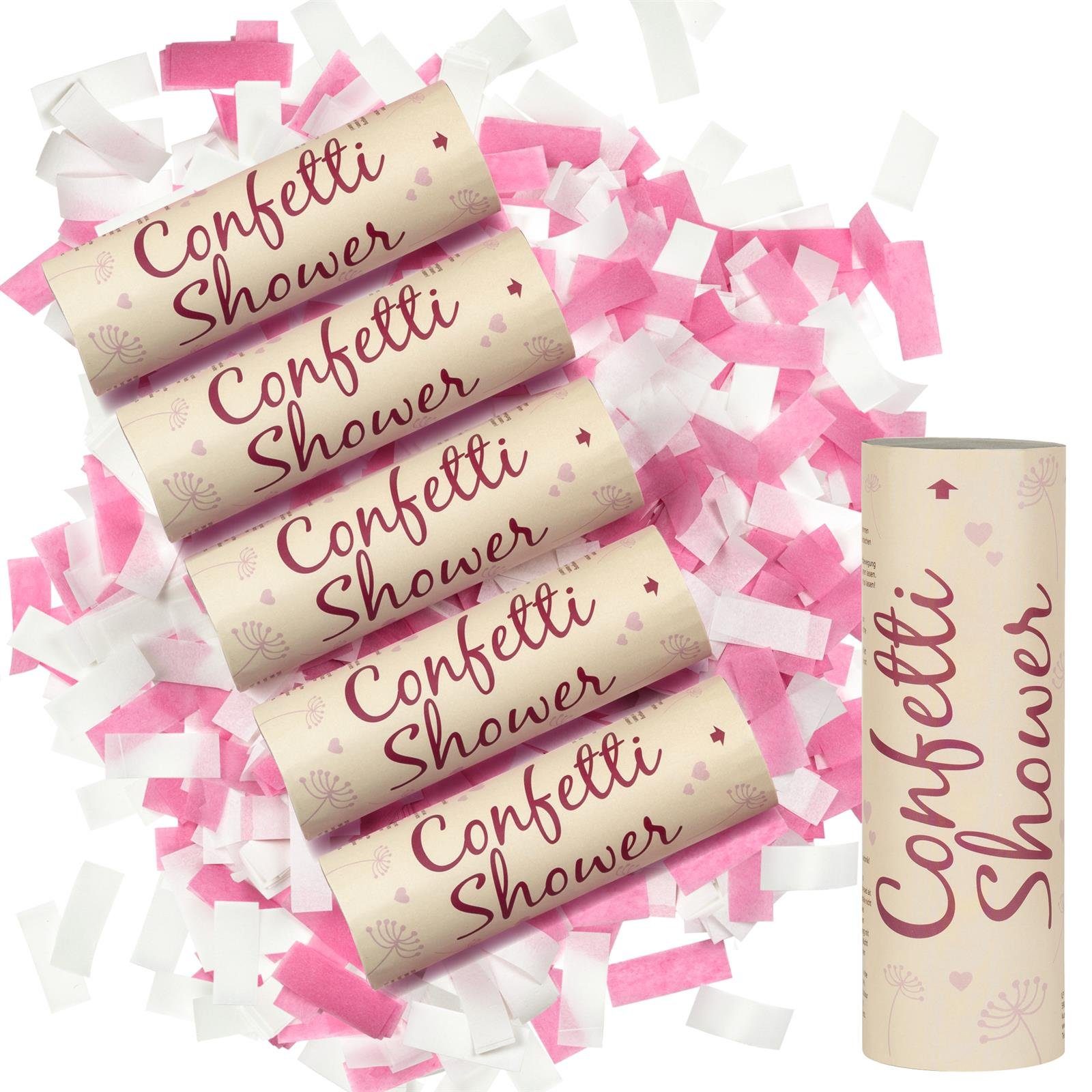 WeddingTree Konfetti 6x Party Popper einseitig Hochzeit, Konfettikanone ohne Knall - Bunter Partyspaß - 15 cm