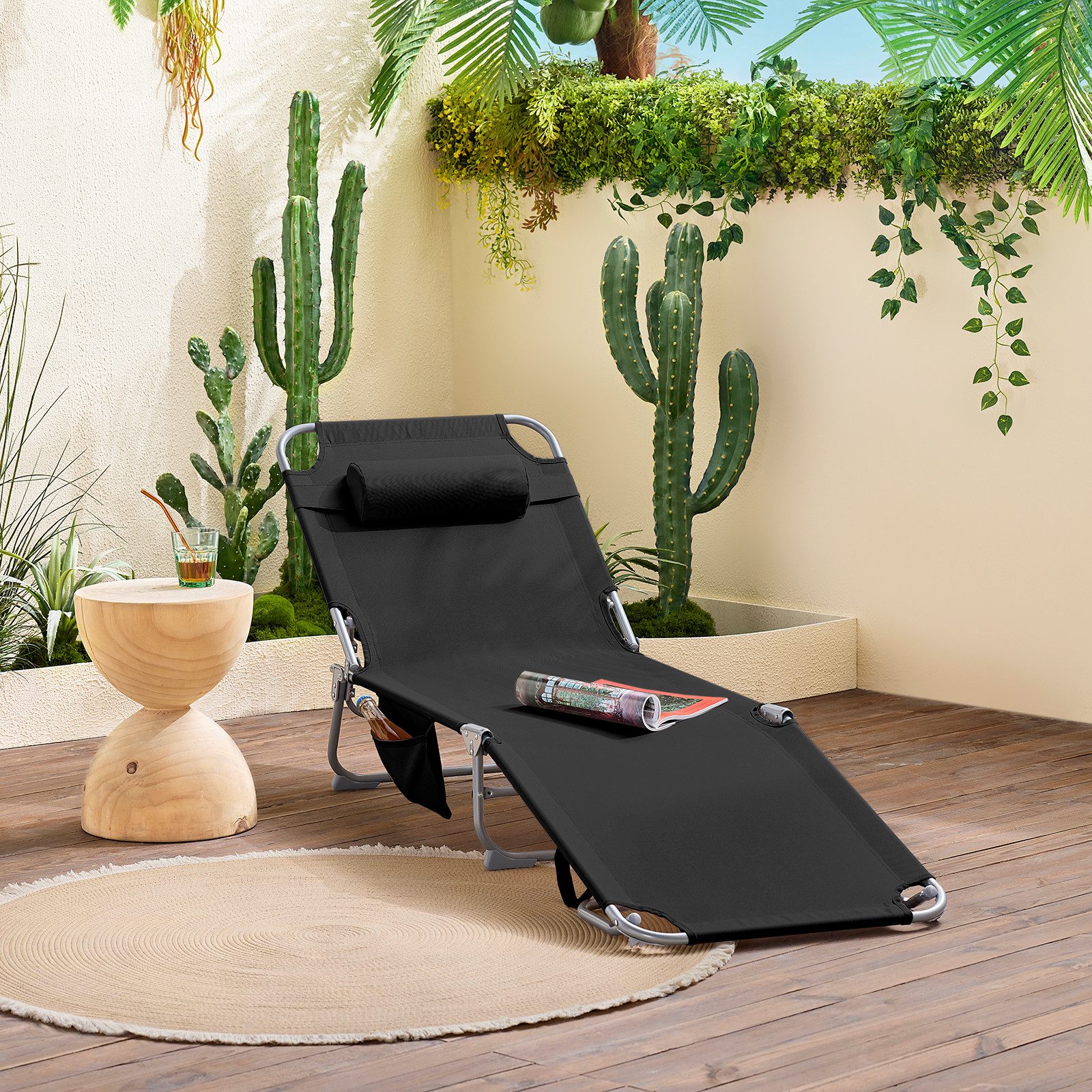 SoBuy Gartenliege mit Seitentasche Klappbar Metall Rot OGS35-R günstig online kaufen