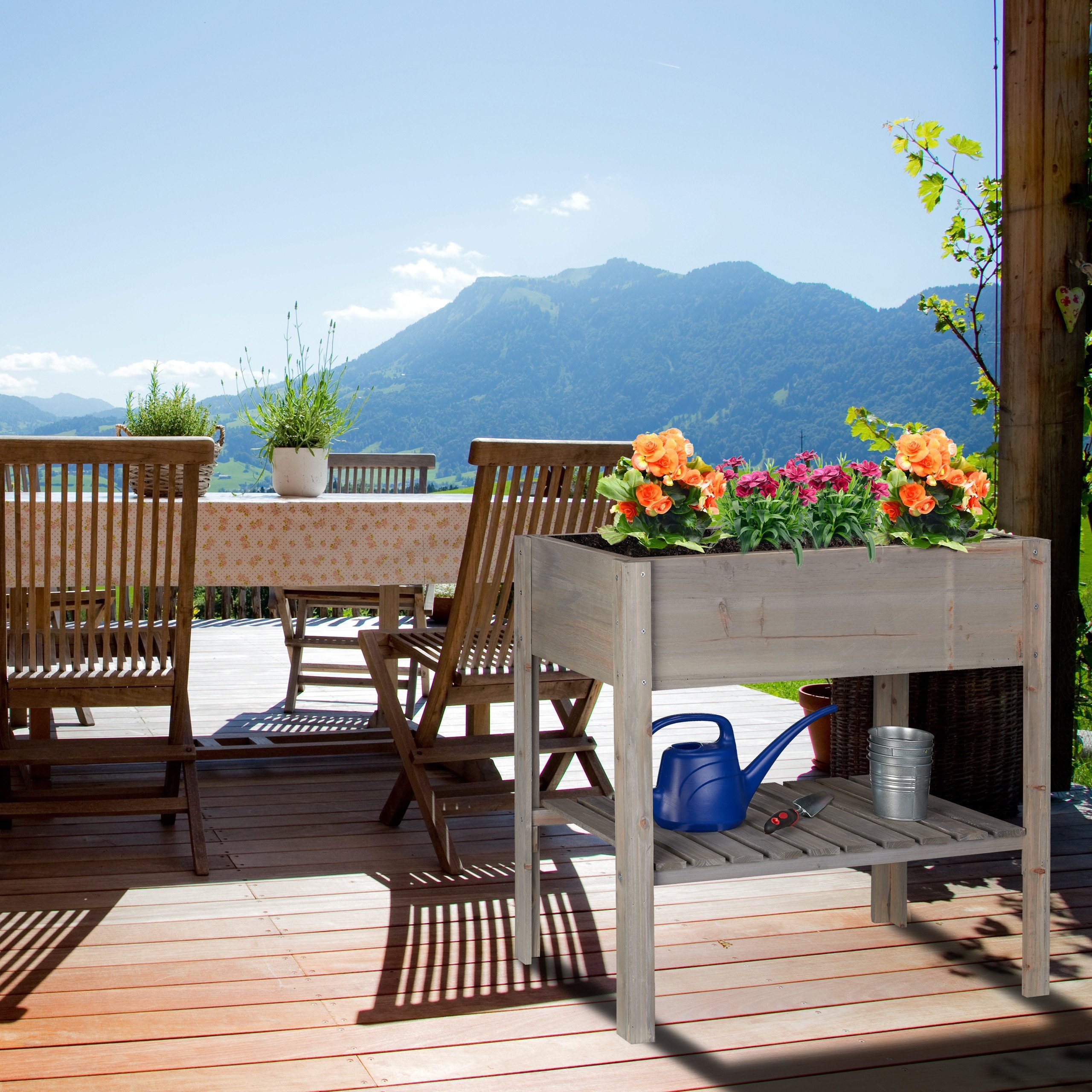 relaxdays Hochbeet Holz grau