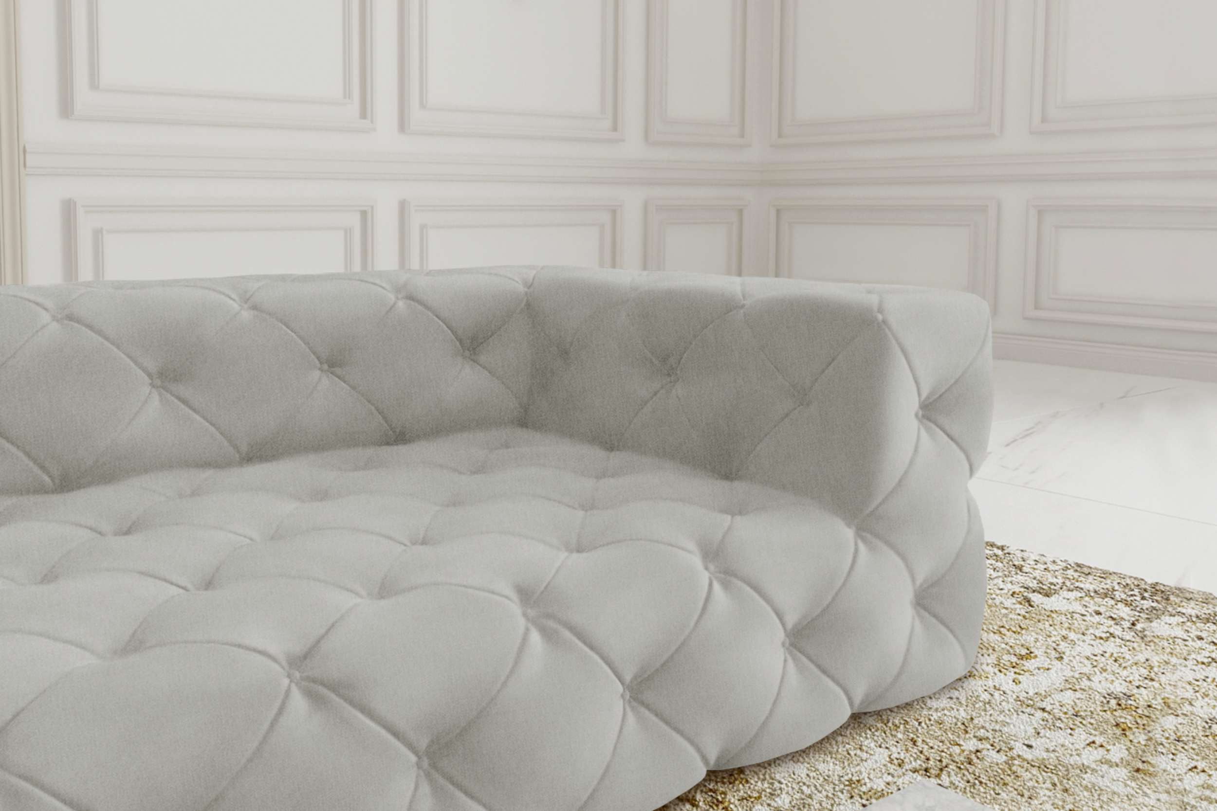 99rooms 3-Sitzer Colin, Sofa, 2-Sitzer Sofa, mit Rundumbezug, klassische Knopfheftung, schwarze Kunststofffüße