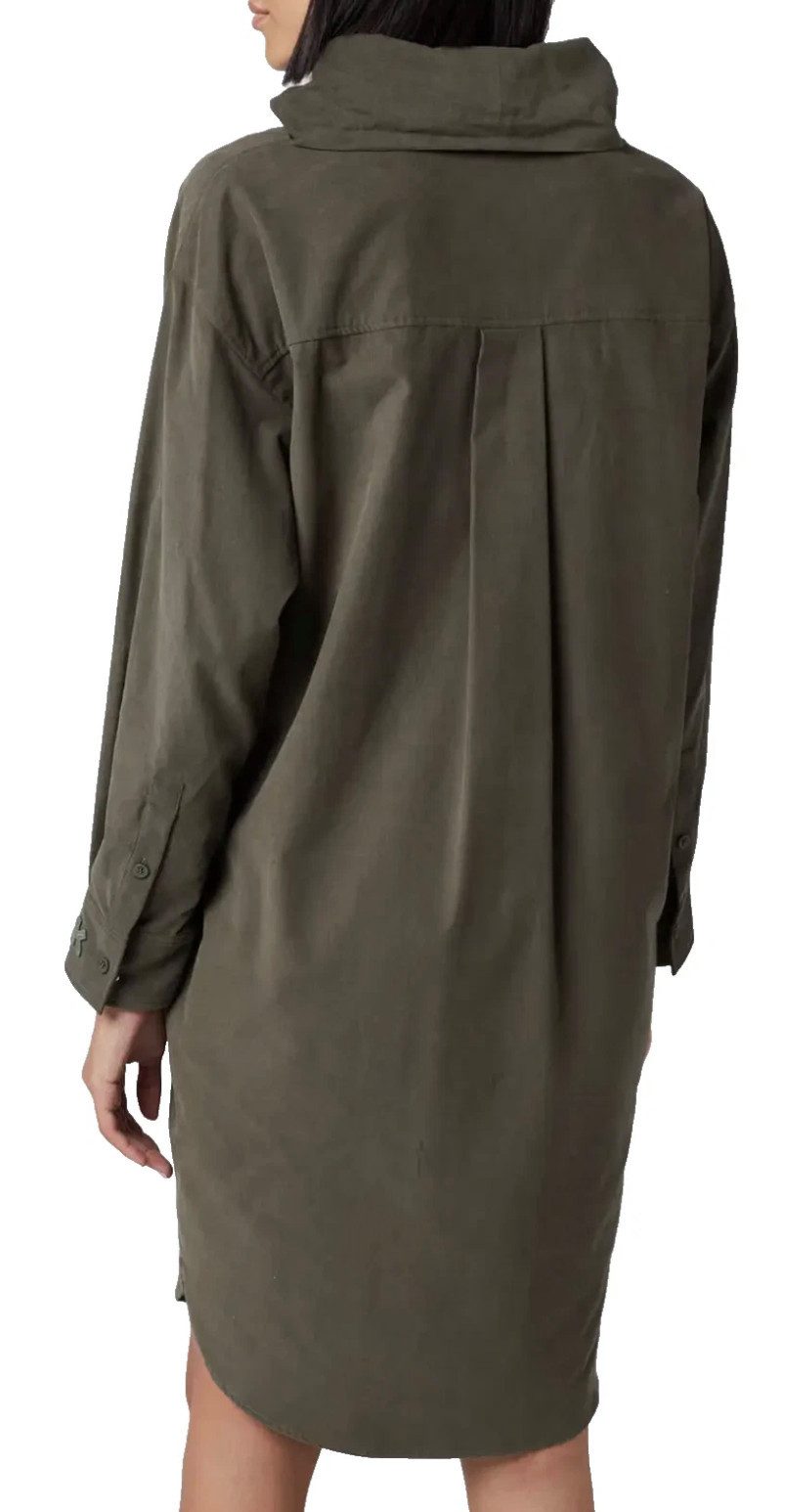 KENZO Midikleid Hemdkleid Cowl Neck Collar Midi Shirt Hemdblusenkleid Drapierter Cowl Neck mit Knopf-Detail