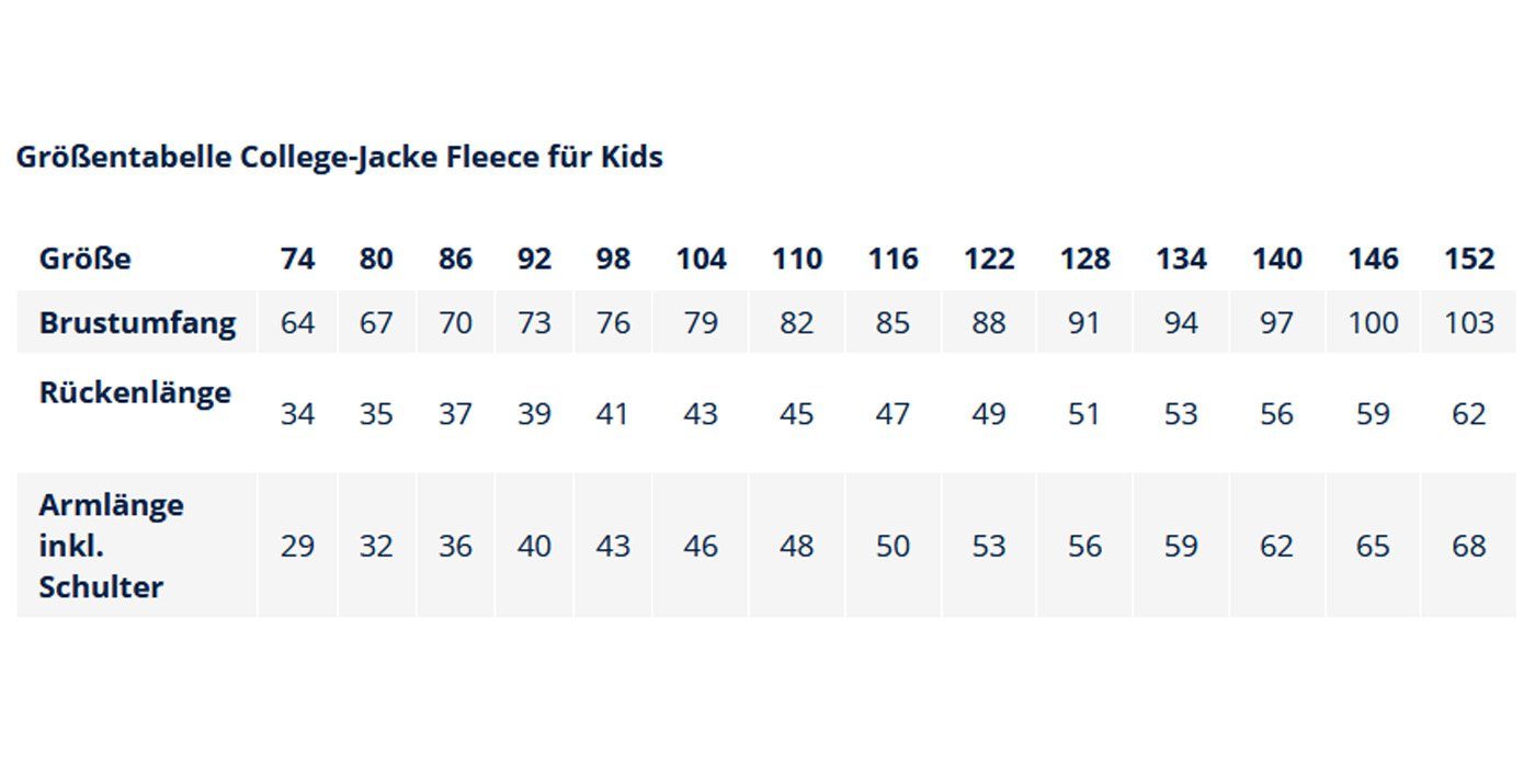 BMS Fleecejacke Collegejacke für Kinder aus Fleece leicht, warm und pflegeleicht