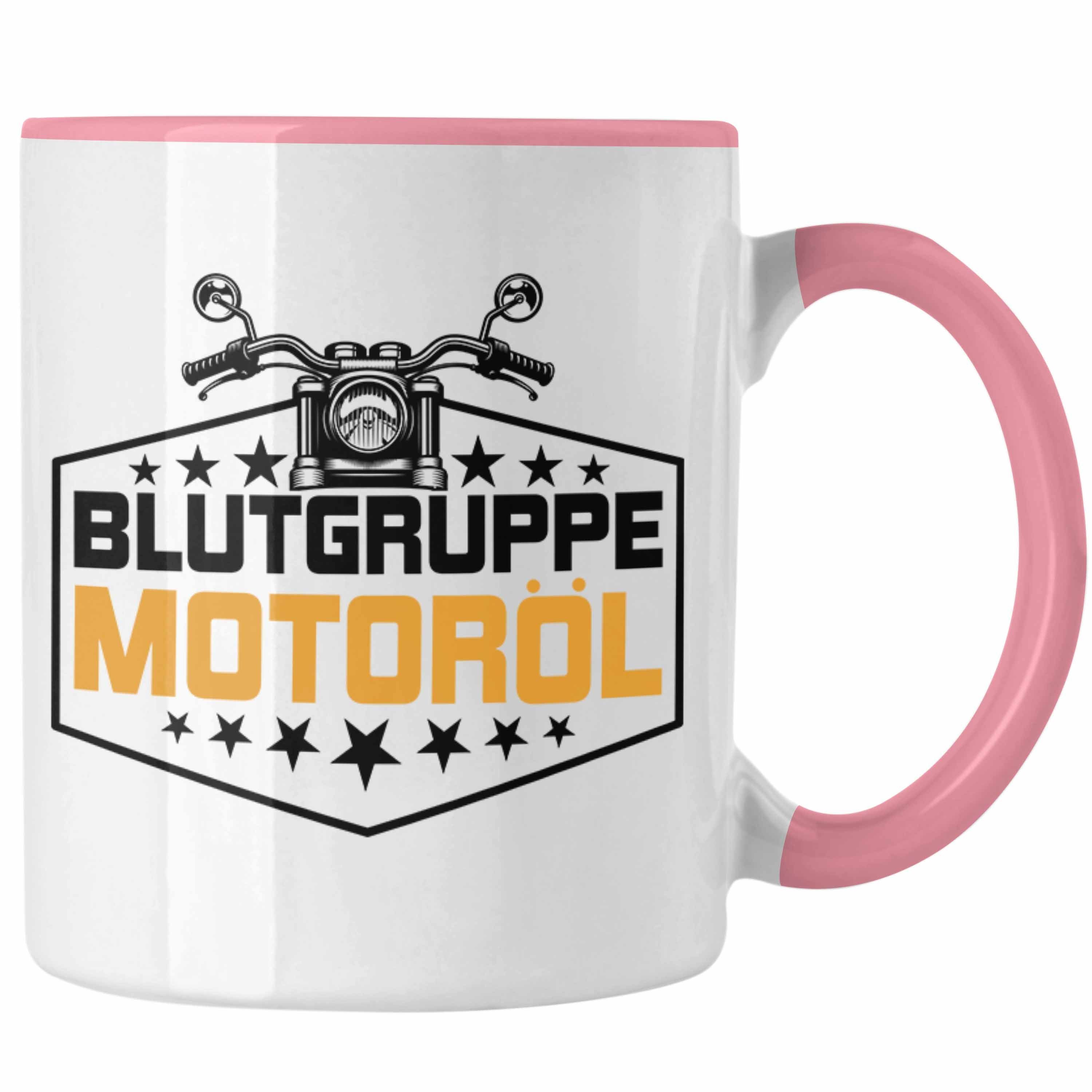 Trendation Tasse Trendation - Blutgruppe Motoröl Tasse Geschenk für Motorradfahrer Geschenkidee Biker Rosa