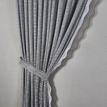 Vorhang Grau 2er Seitenschals Set, Gardinen by Justyna, Kräuselband, transparent, Fertiggardine, Hochwertigegardine, Turkischegardine, Vohänge