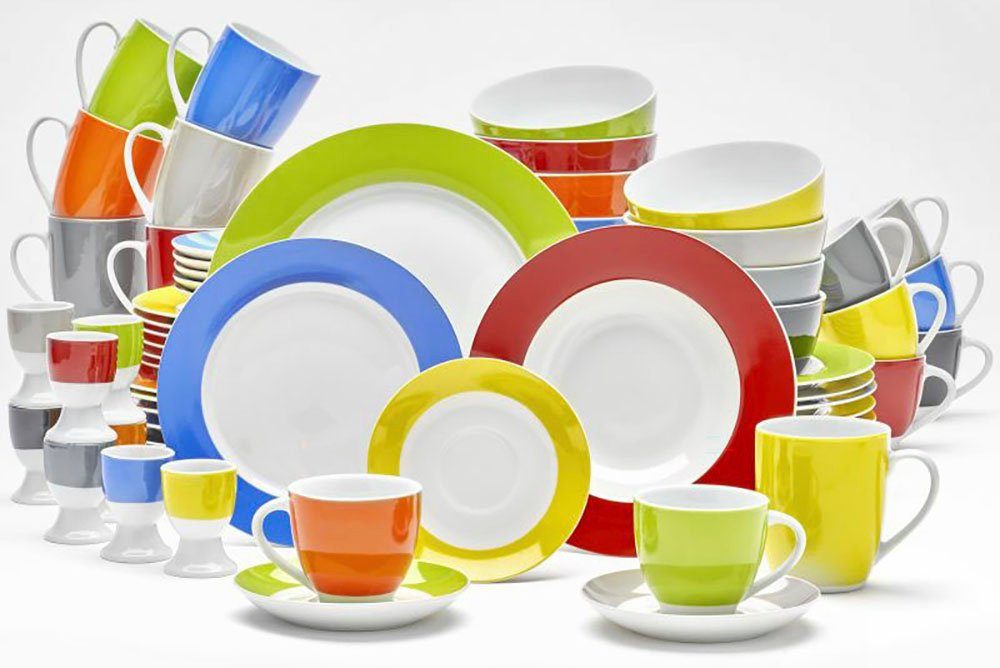van Well Suppenteller Teller Set, Vario, (6 St), Porzellan, spülmaschinen- und mikrowellengeeignet, Ø 21,5 cm