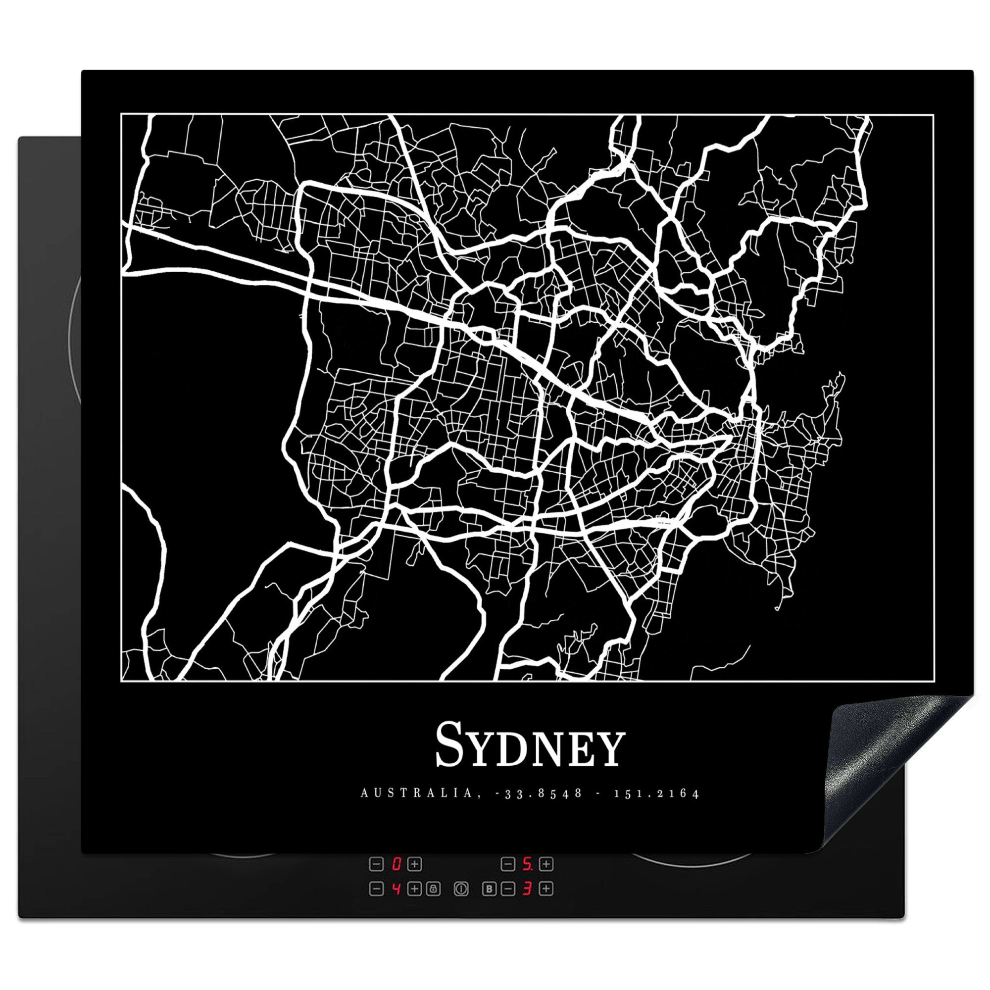 - Herdblende-/Abdeckplatte Stadtplan, (1 cm, Induktionsschutz, - Karte 57x51 tlg), Ceranfeldabdeckung Vinyl, MuchoWow Induktionskochfeld, Sydney