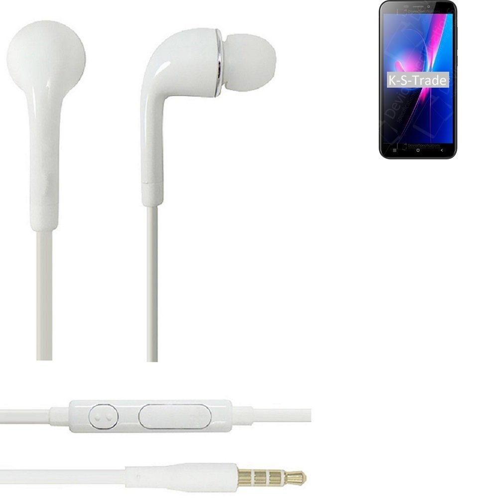 K-S-Trade für Oukitel C9 In-Ear-Kopfhörer (Kopfhörer Headset mit Mikrofon u Lautstärkeregler weiß 3,5mm) | In-Ear-Kopfhörer