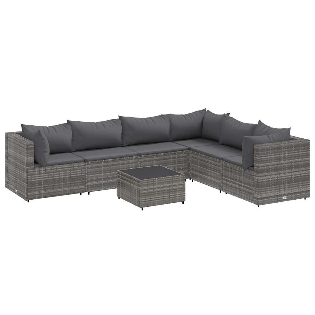 vidaXL Gartenlounge-Set 7-tlg. Garten-Lounge-Set mit Kissen Grau Poly Rattan, (1-tlg)