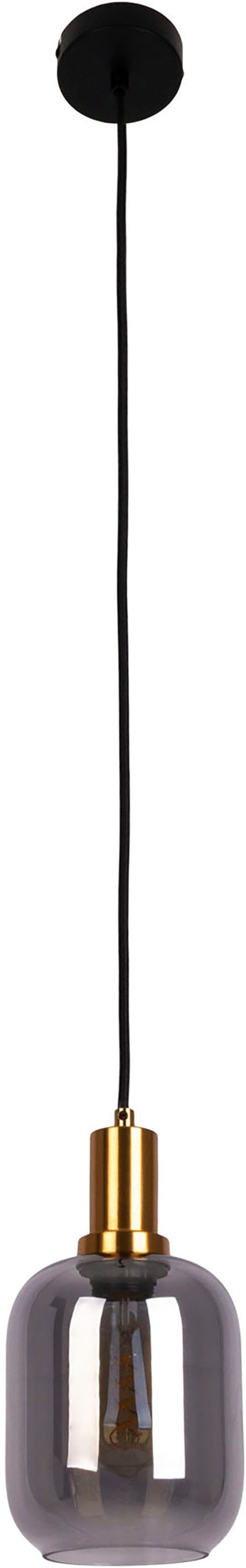 näve Pendelleuchte Fumo, ohne Leuchtmittel, aus Metall in Schwarz und Gold und Rauchglas, Ø ca. 22 cm, Höhe 150 cm
