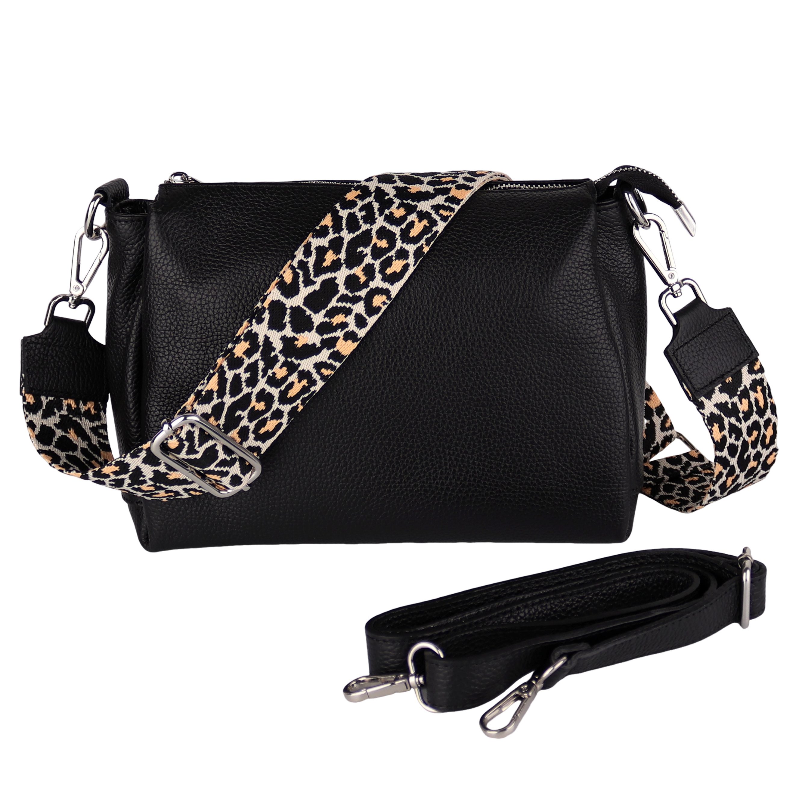 MIRROSI Umhängetasche Damen, Crossbody Bag, Echtleder Made in Italy (1 Tasche 2 Gurte oder Basic Version 1 Tasche 1 Gurt), 26x20x9cm (BXHXT)