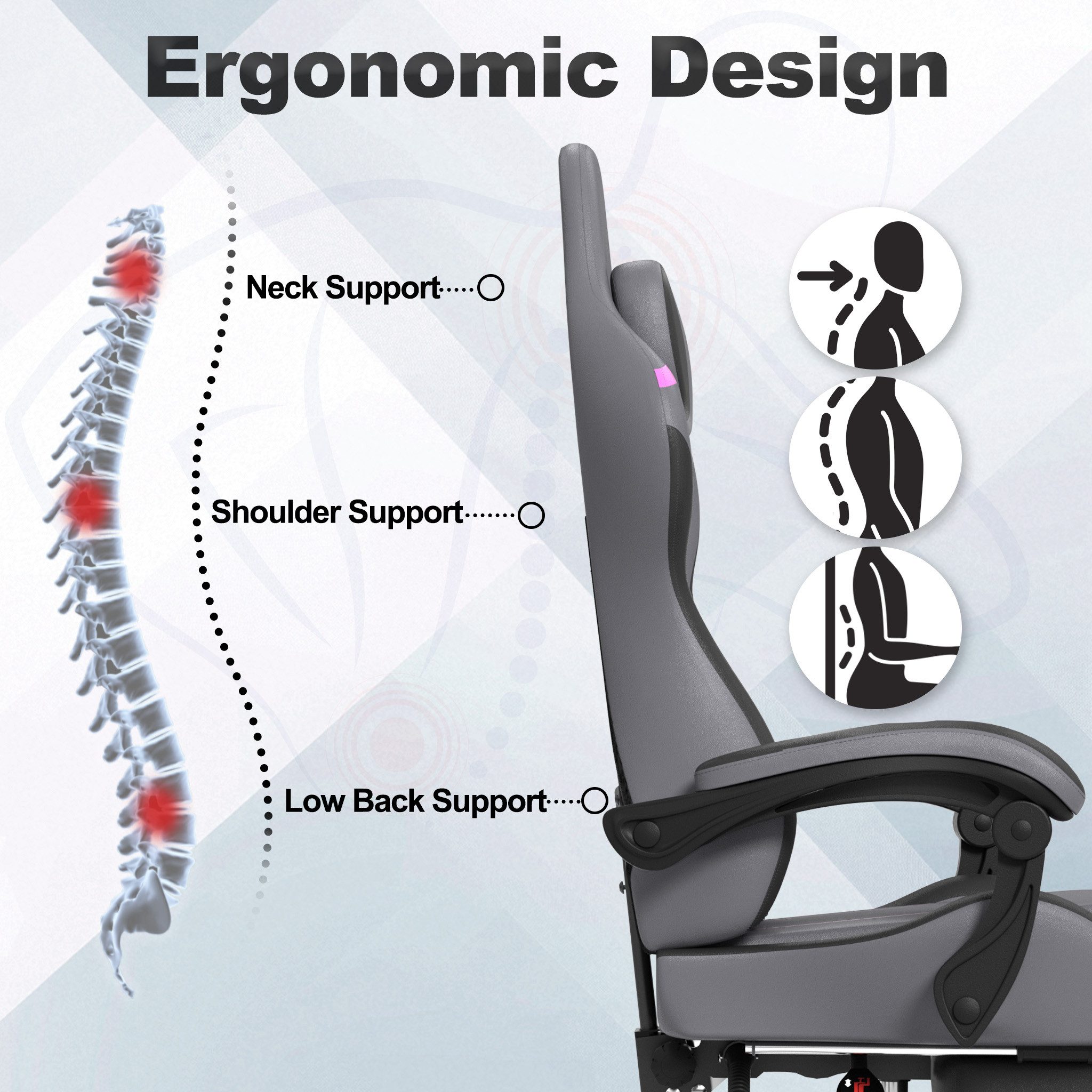 FIVMEN Gaming-Stuhl Racing Ergonomischer Computer-Bürostuhl mit Massage-Lendenkissen, Ausziehbarer Fußstütze Lordosenstütze Kopfstütze, höhenverstellbarer