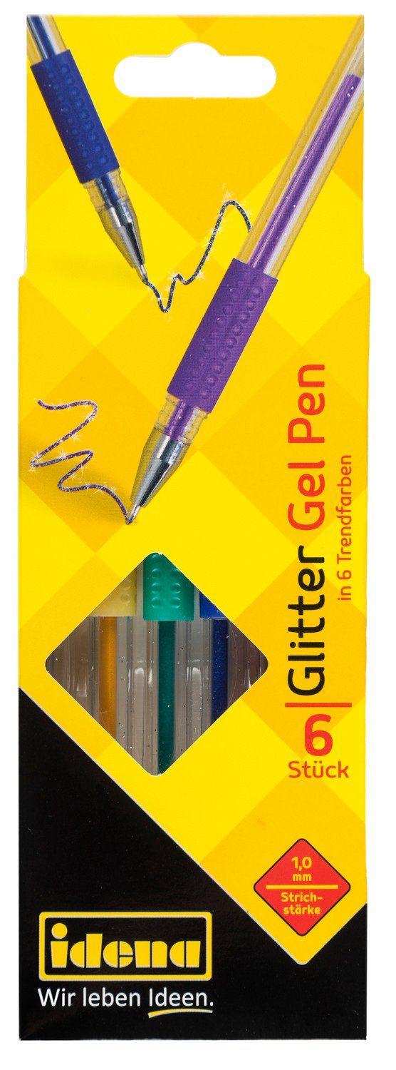 Idena Gelschreiber Idena Gel-Pen 512080 in im Glitter, 6 - Stück Trendfarben, Karton-Etui