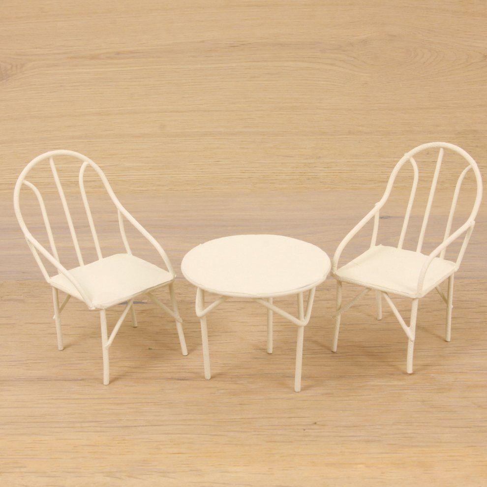 dekoprojekt Dekofigur Minigarten Sitzgruppe mini, weiß 5,5 cm
