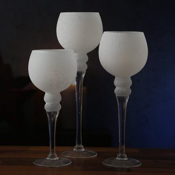 MARELIDA Windlicht Kerzenhalter Kelch FROST Glas 3 Höhen Windlicht satiniert weiß 3er Set (3 St)