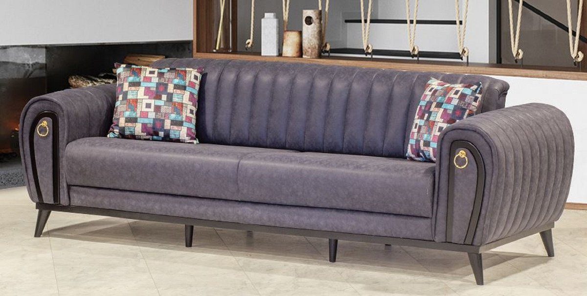 Casa Padrino Schlafsofa Luxus Schlafsofa Lila / Schwarz / Gold 222 x 90 x H. 80 cm - Modernes Wohnzimmer Sofa - Luxus Wohnzimmer Möbel