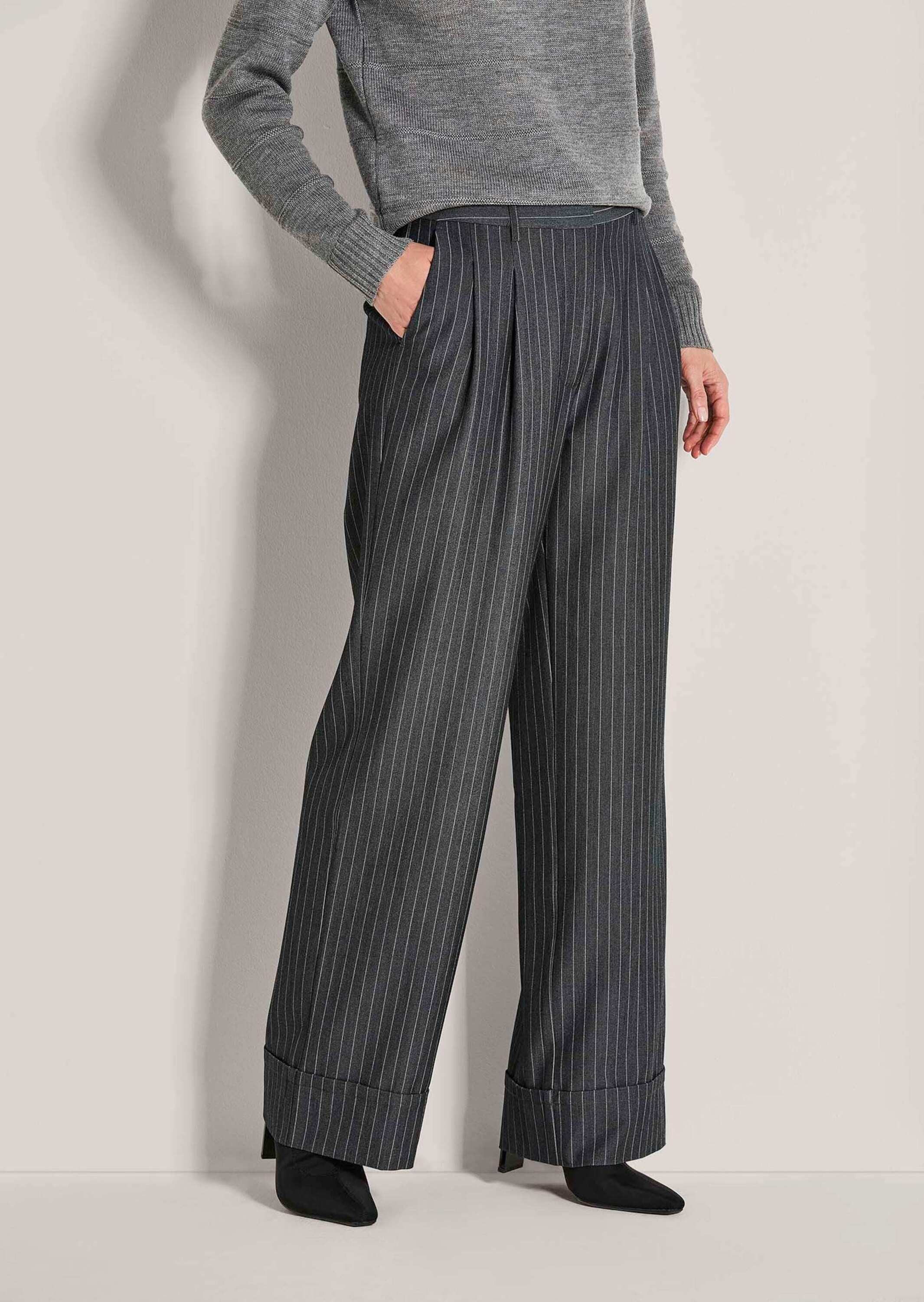 MADELEINE Stoffhose Kurzgröße: Nadelstreifenhose mit weitem Bein Businessho günstig online kaufen