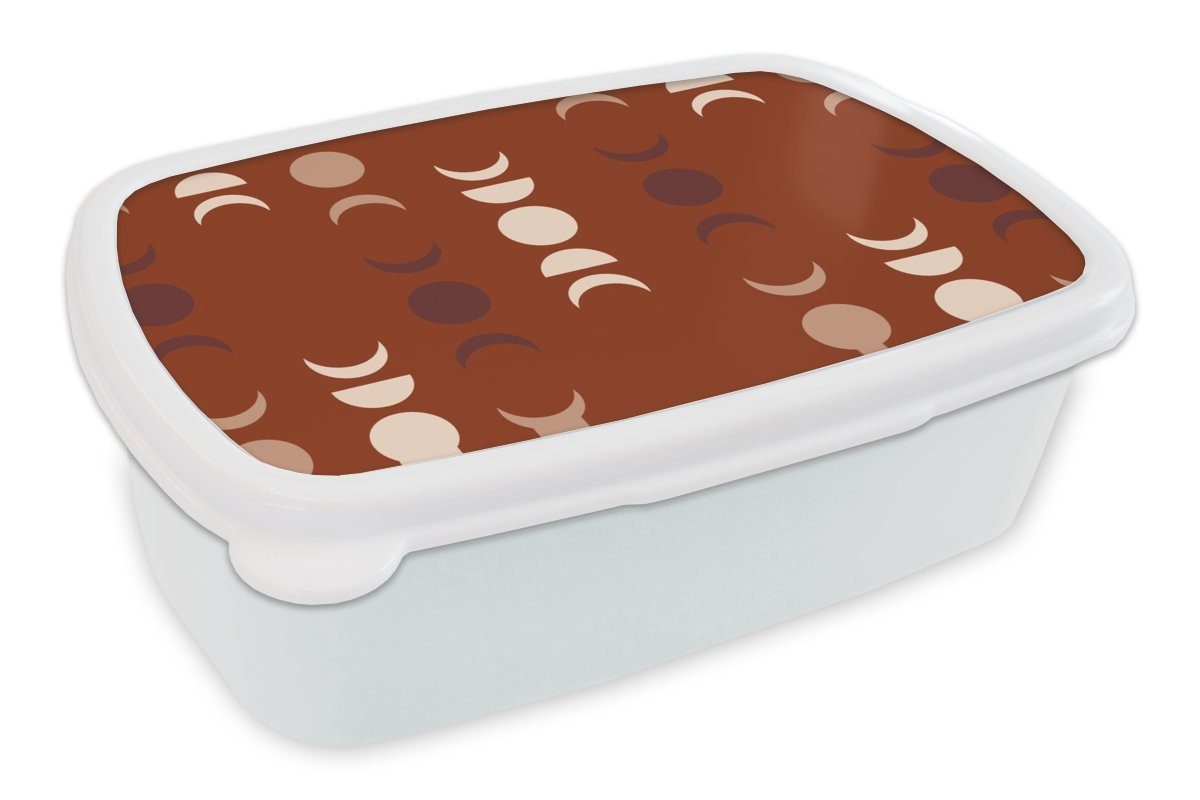 MuchoWow Lunchbox Mond - Rot - Muster, Kunststoff, (2-tlg), Brotbox für Kinder und Erwachsene, Brotdose, für Jungs und Mädchen weiß