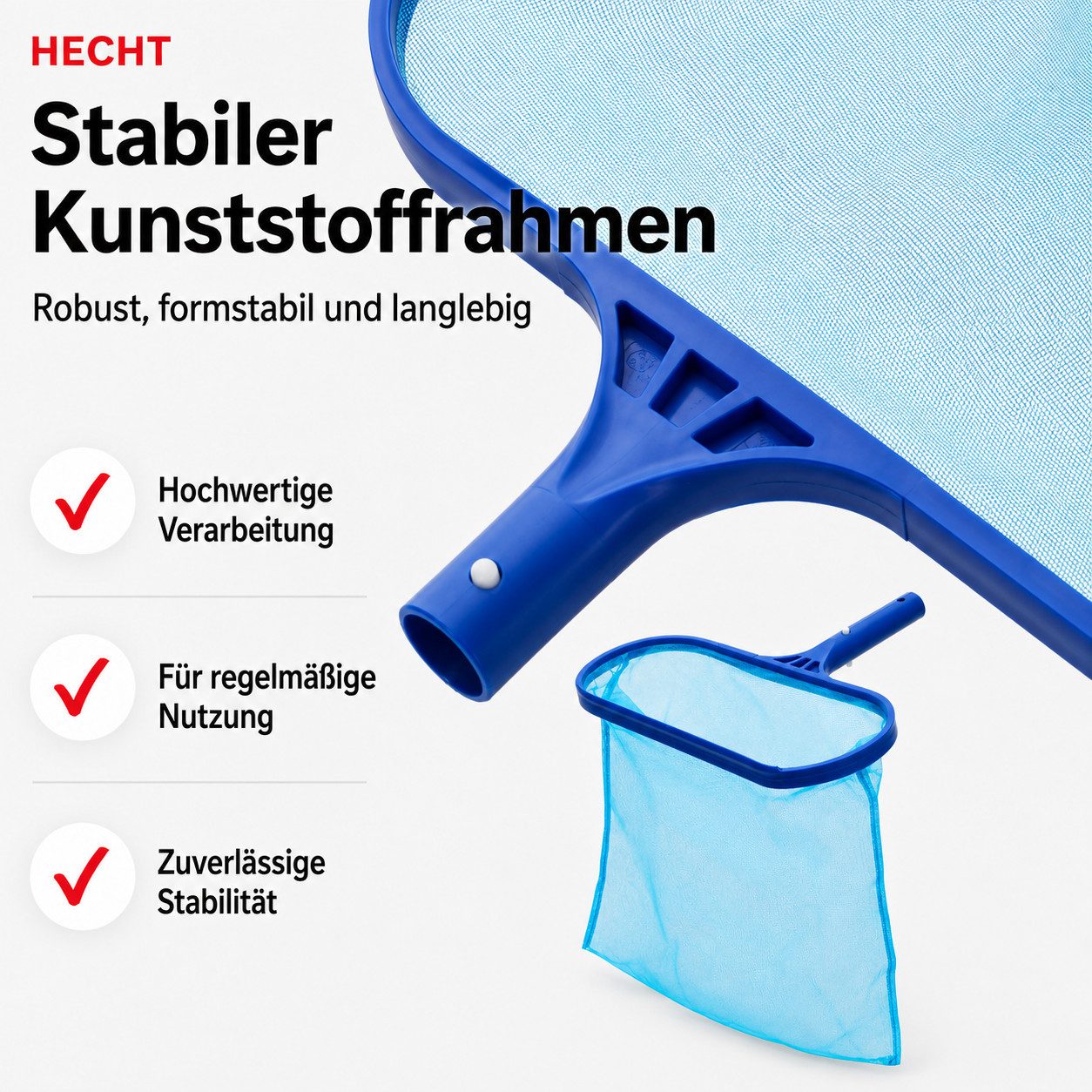 Hecht Kescher Pool Kescher optional mit Teleskopstange 2-fach ausziehbar 3,7 m (1-St), feinmaschiges Netz, Aluminium, 395 x 145 mm Netz