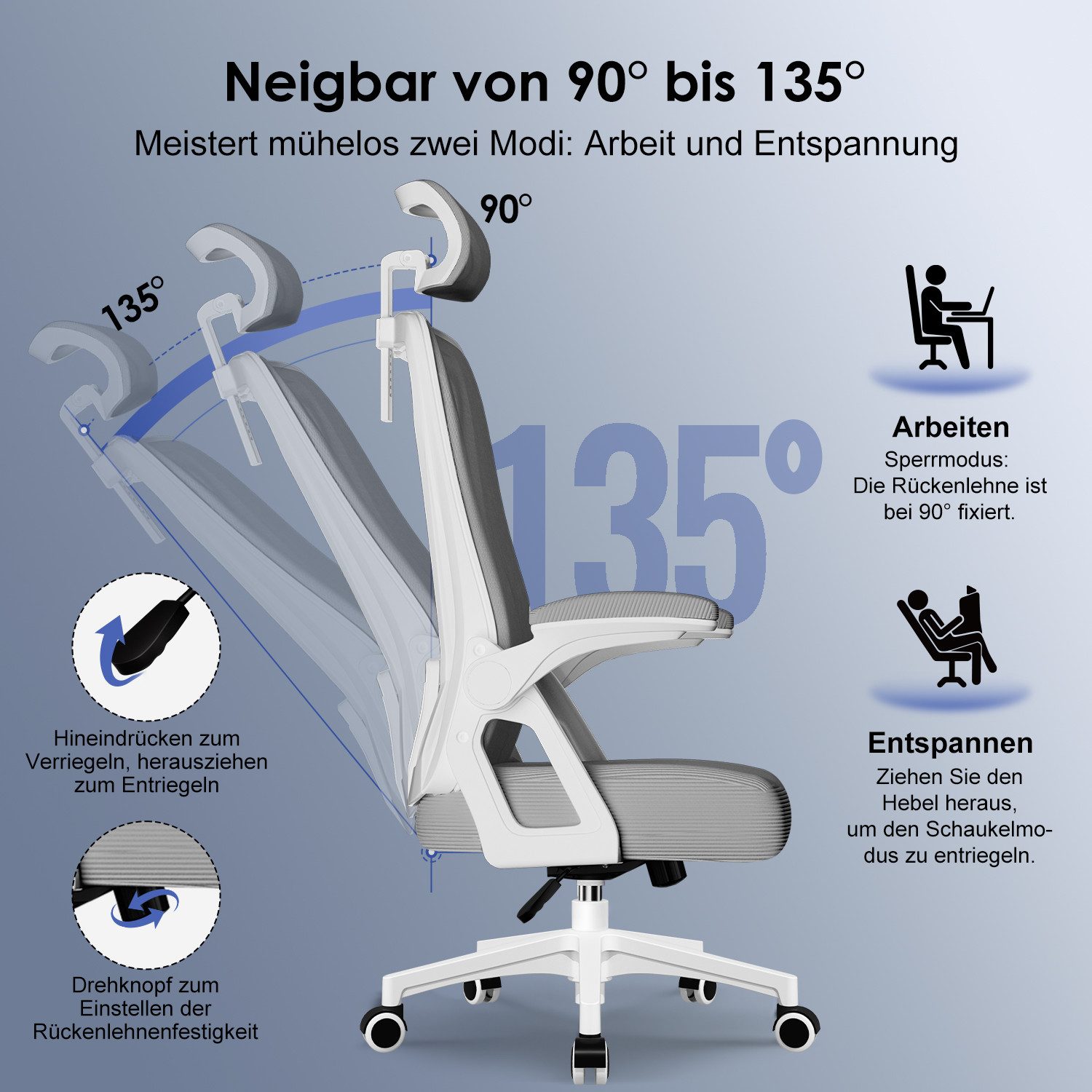 Homimaster Bürostuhl Ergonomischer Bürostuhl, Schreibtischstuhl mit Klappba günstig online kaufen